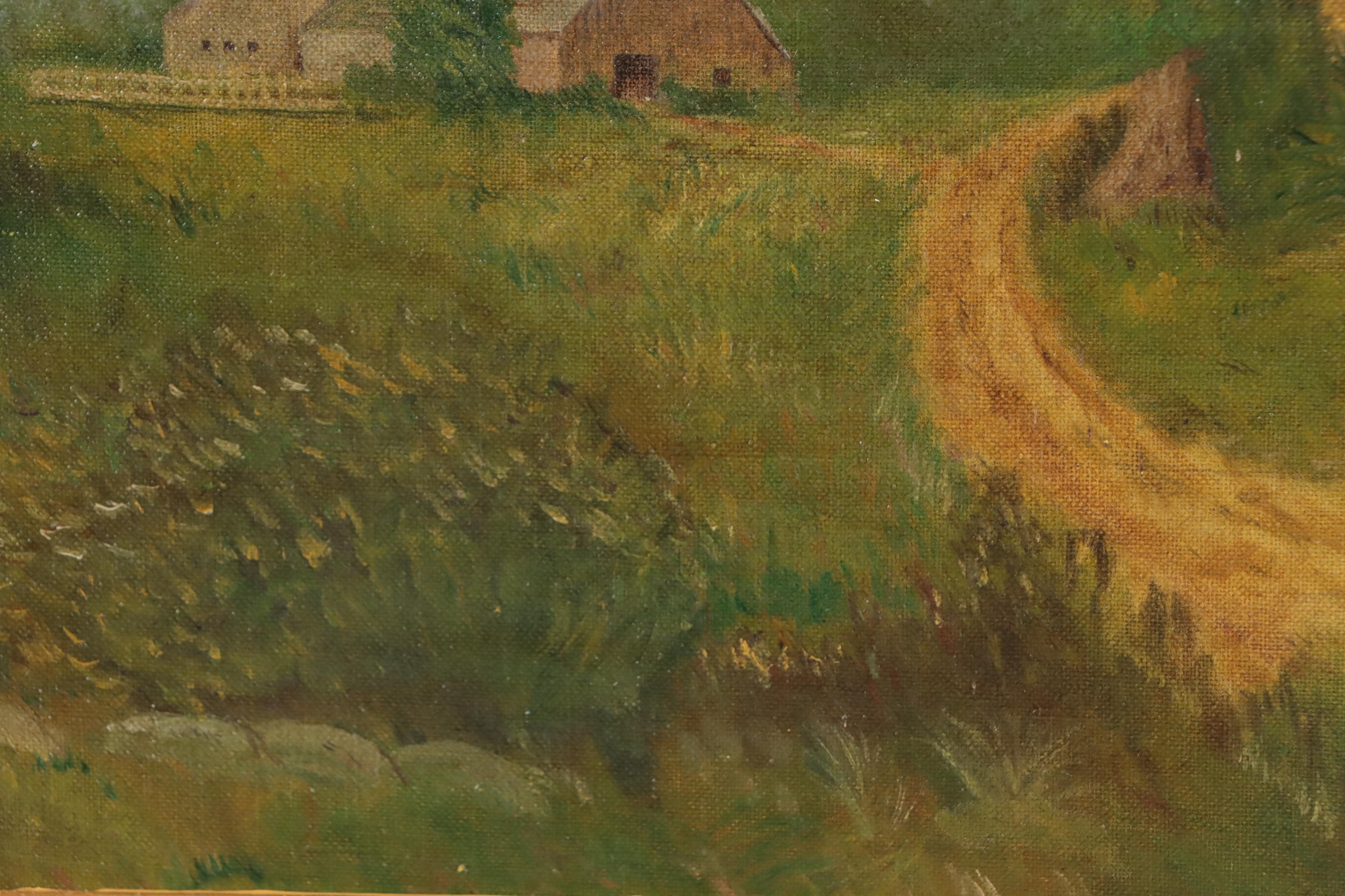 Farm Landscape Oil Painting, Mid-20th Century