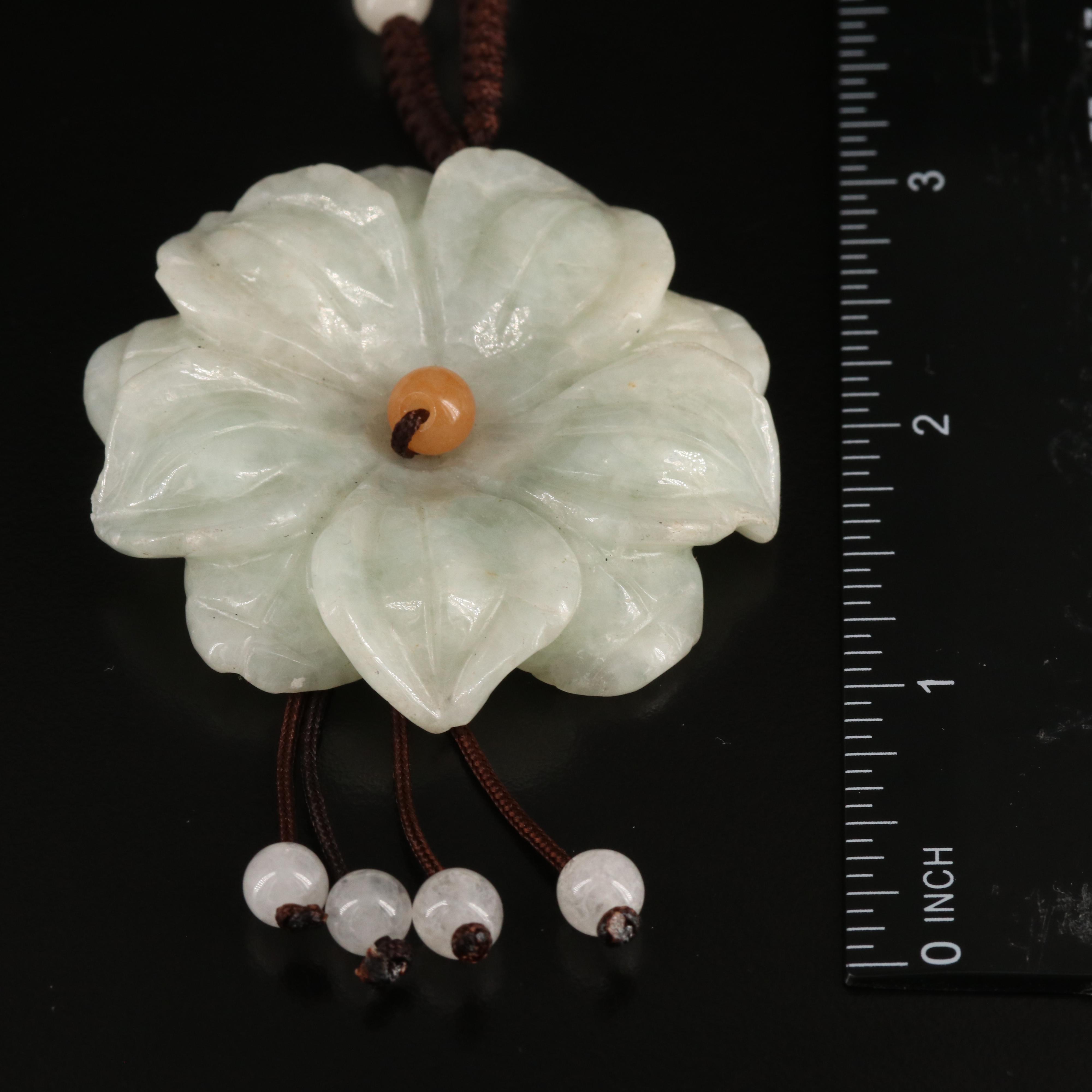 Carved Jadeite Flower and Quartz Necklace