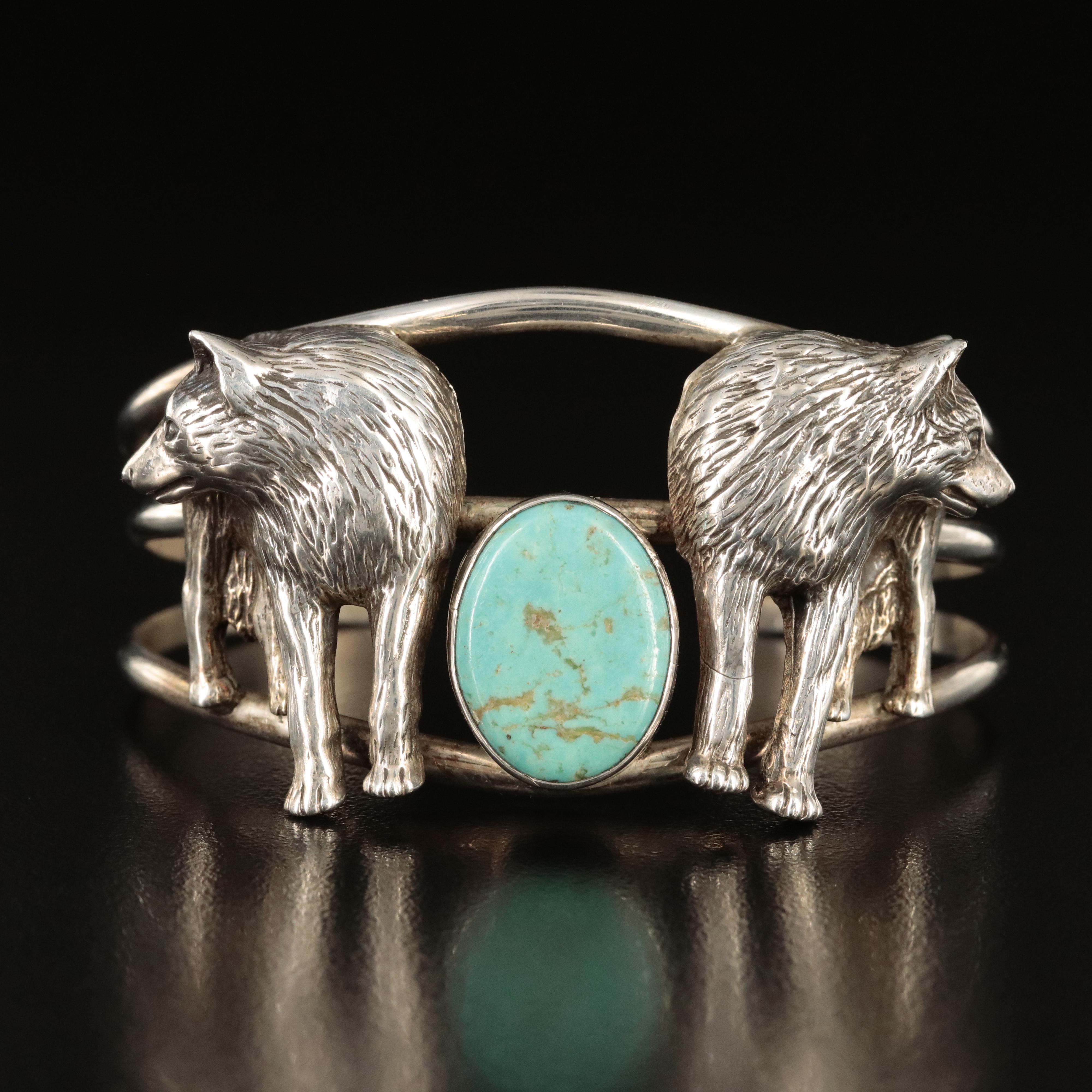 Carol Felley Sterling Turquoise Wolf Cuff