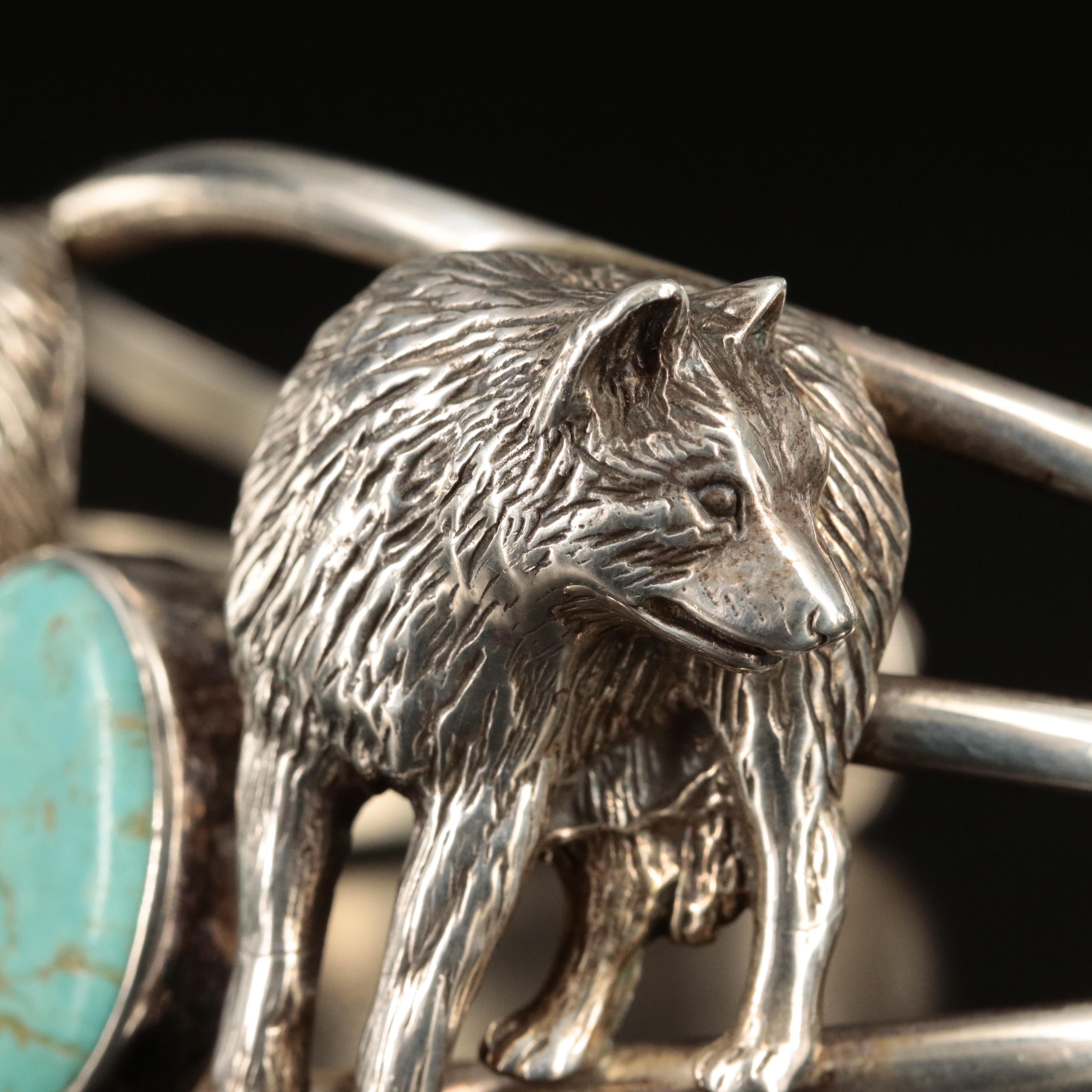Carol Felley Sterling Turquoise Wolf Cuff