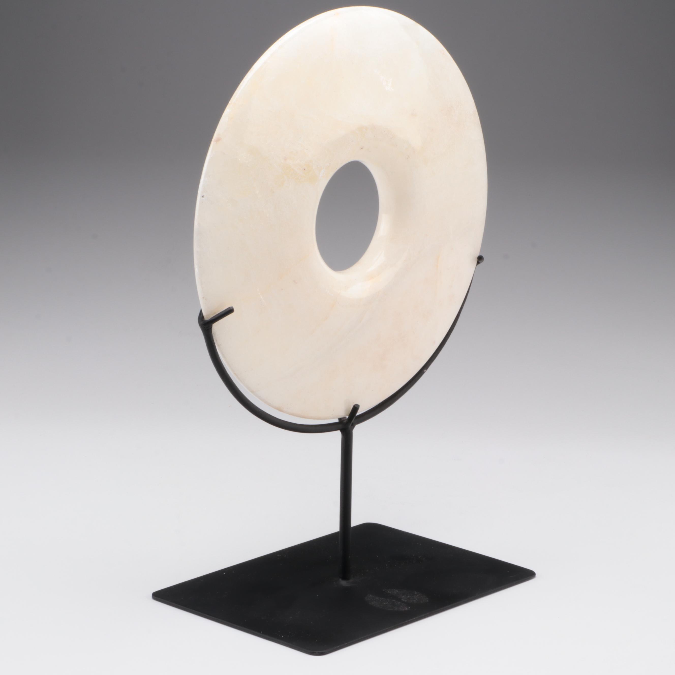Round Stone Sculpture on Metal Base