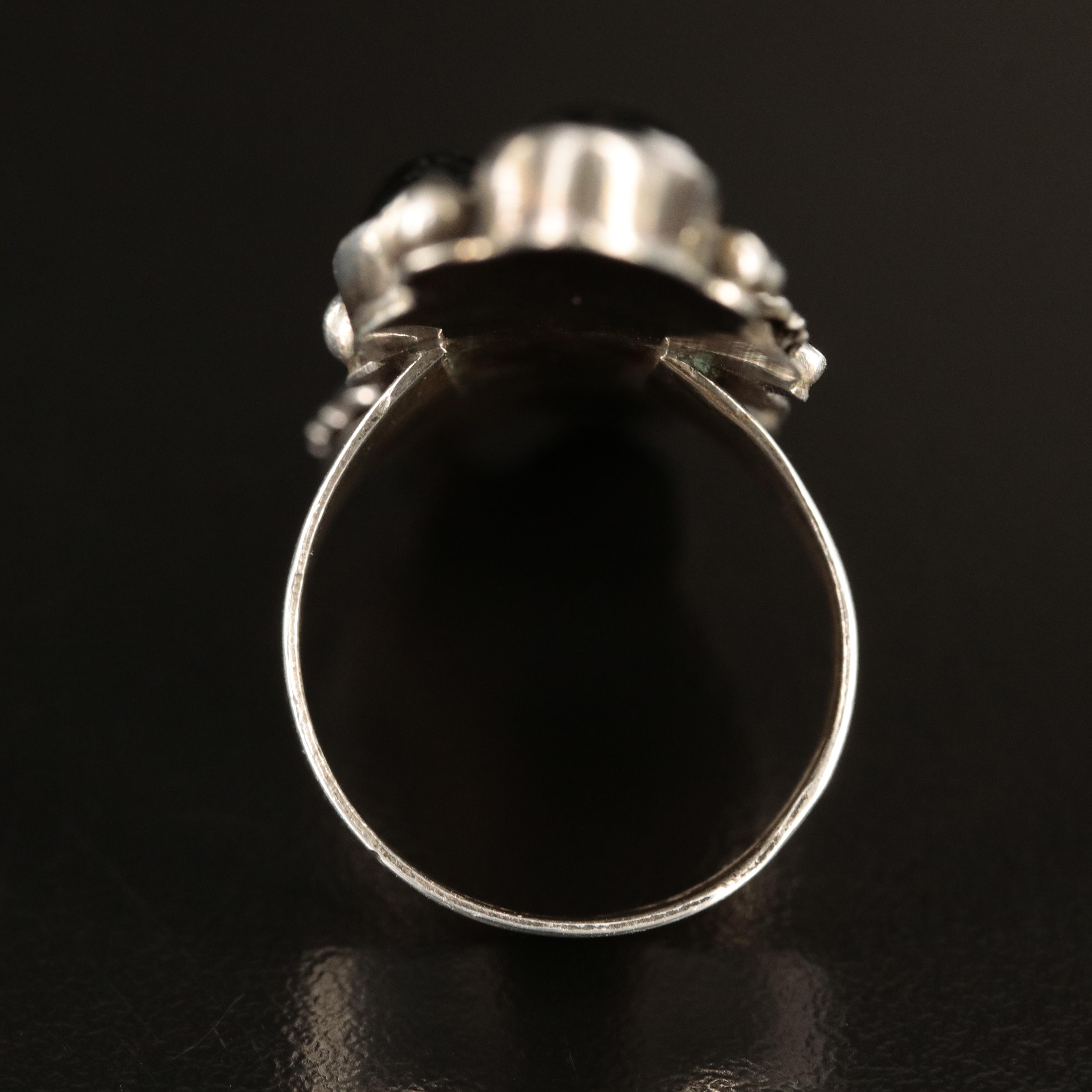 Southwestern Sterling Black Onyx Foliate Pointer Ring