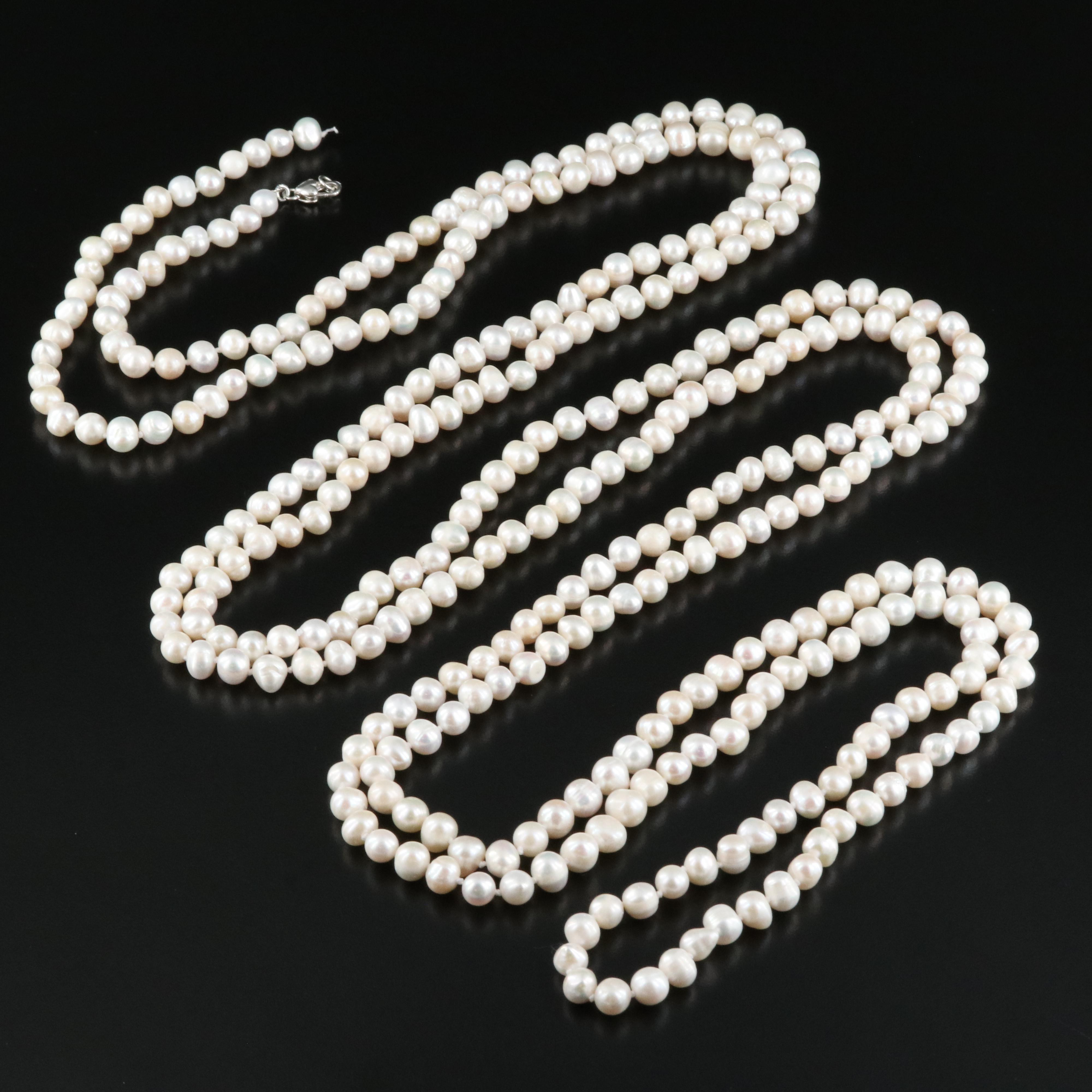 Pearl Rope Necklace with Sterling Clasp