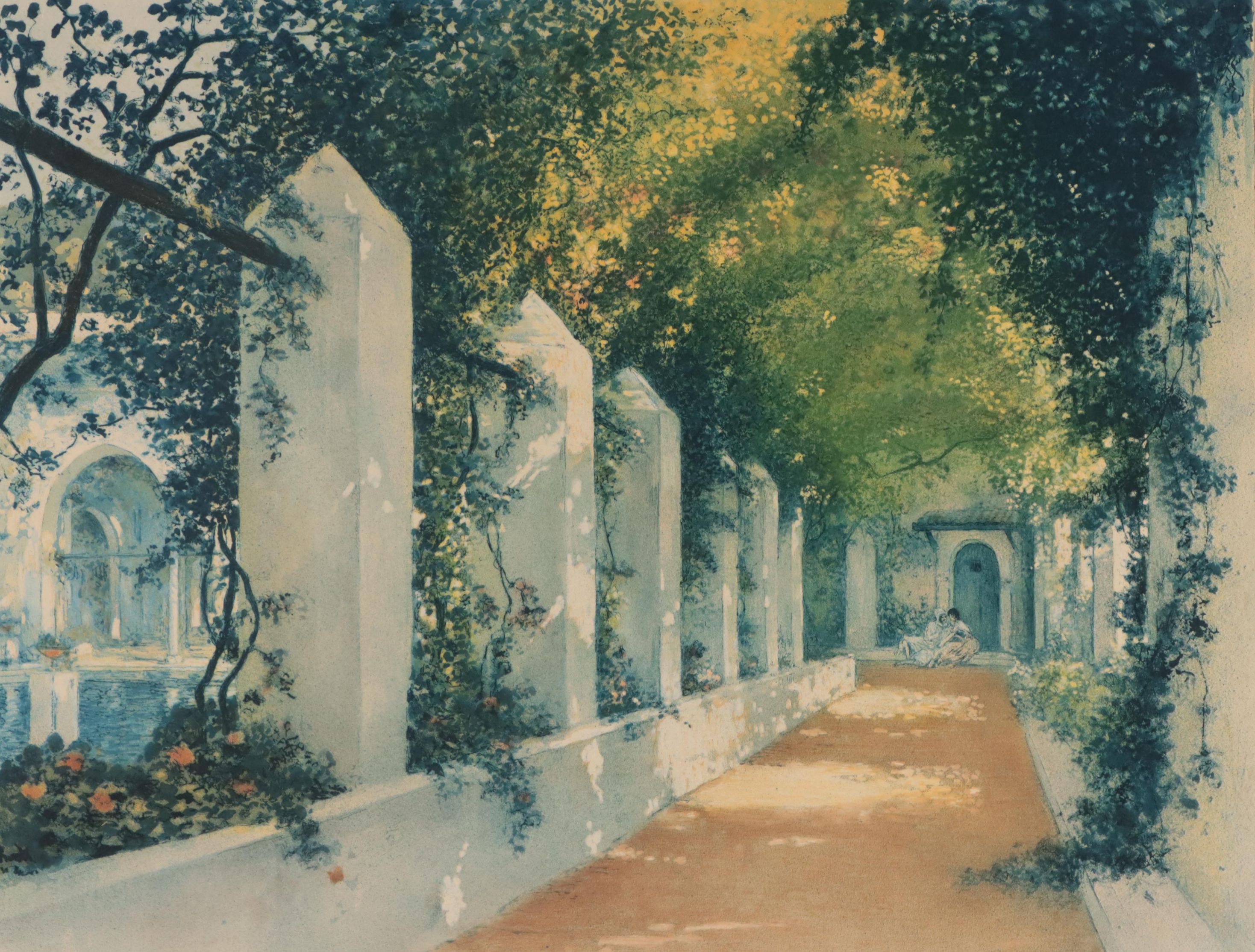 William Alphonse Lambrecht Color Etching of Verdant Landscape