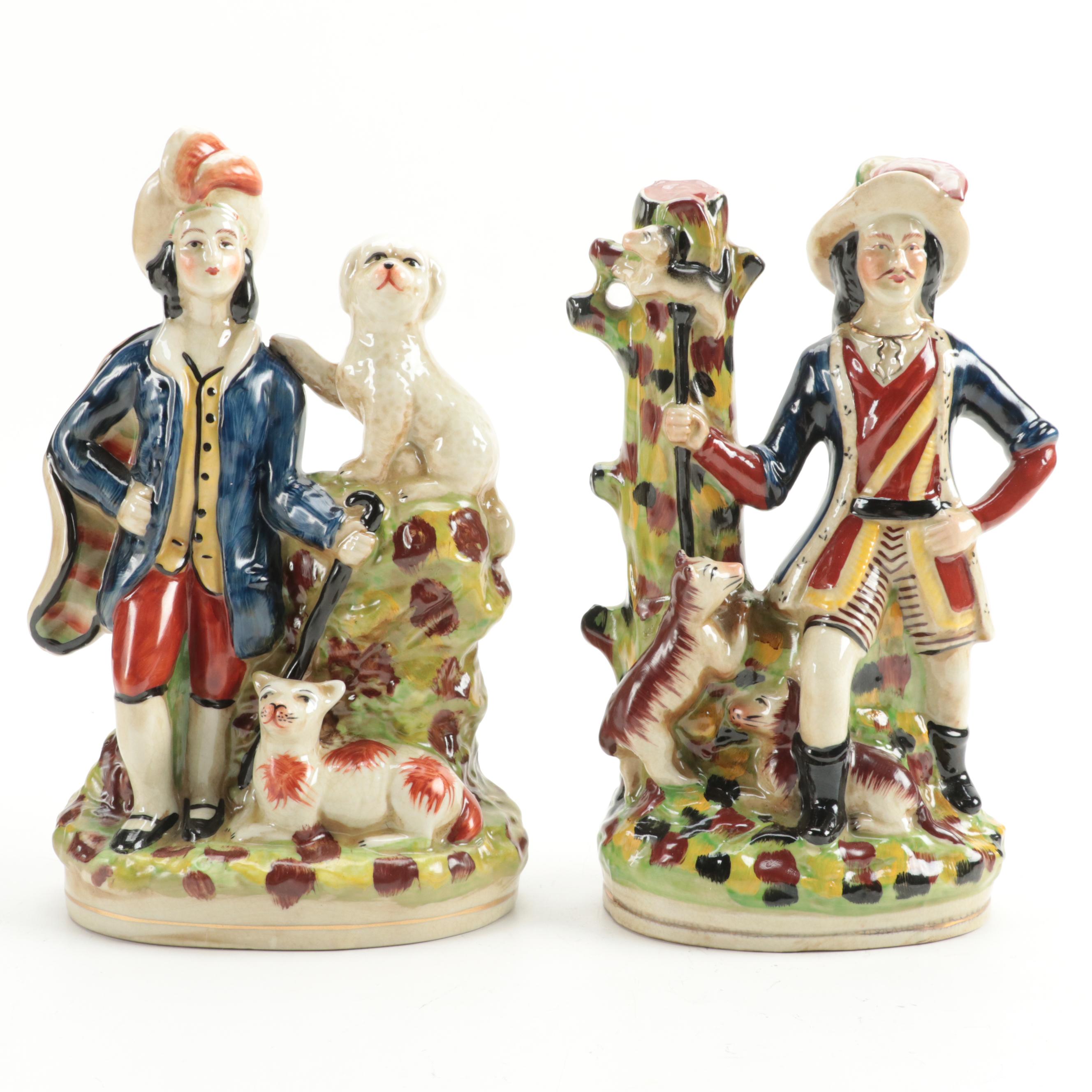 Staffordshire Style Ceramic  Hunter Flat Back Figurines