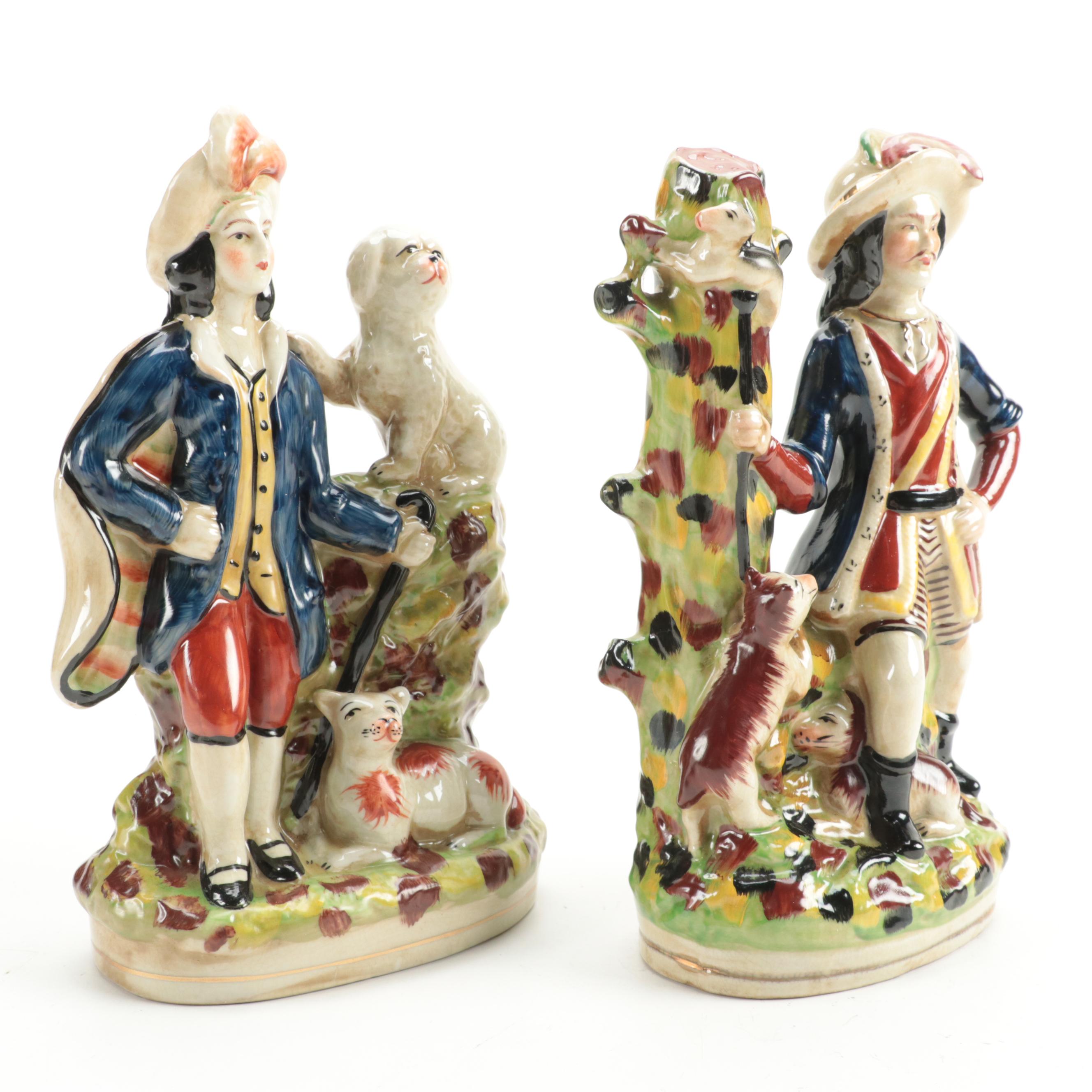 Staffordshire Style Ceramic  Hunter Flat Back Figurines