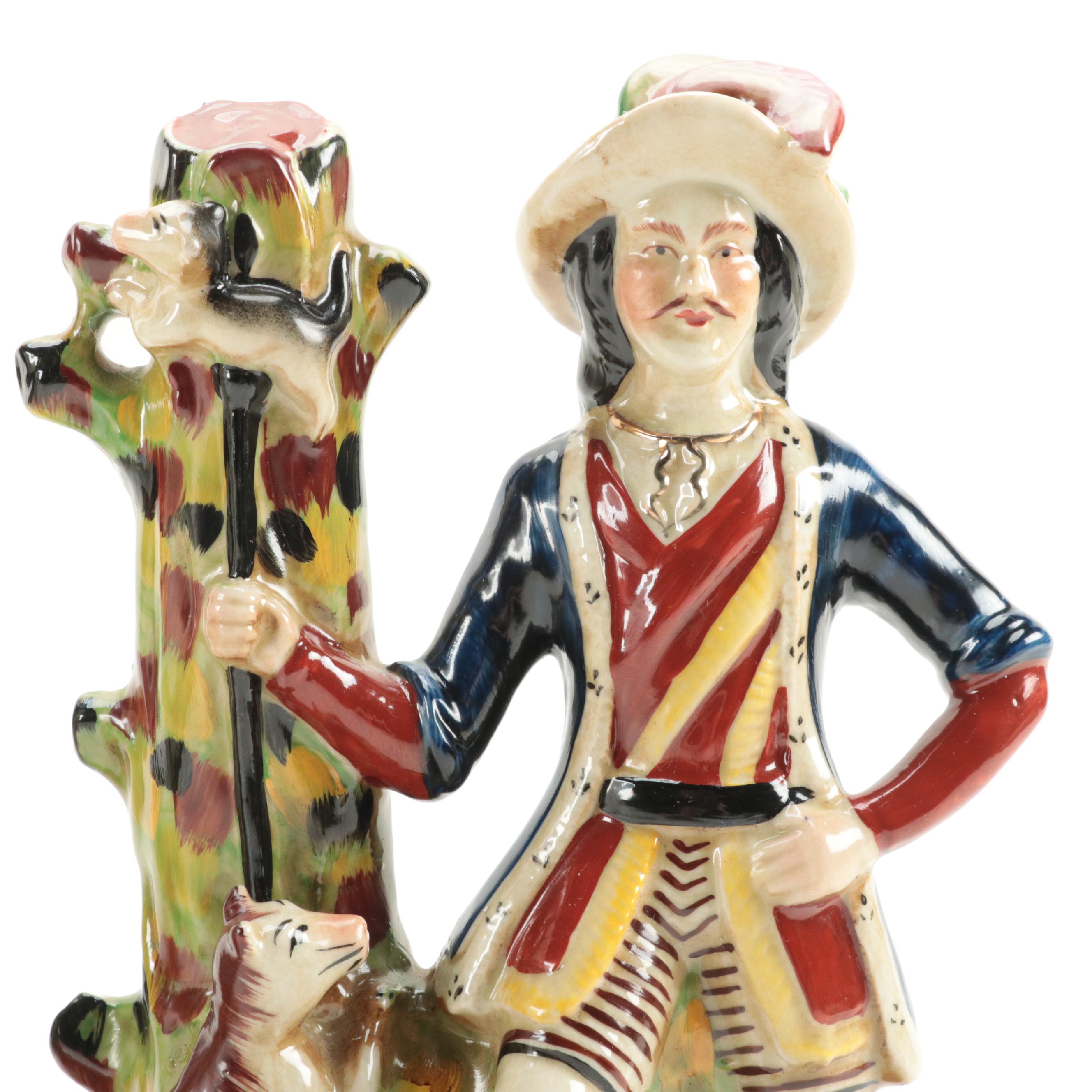 Staffordshire Style Ceramic  Hunter Flat Back Figurines