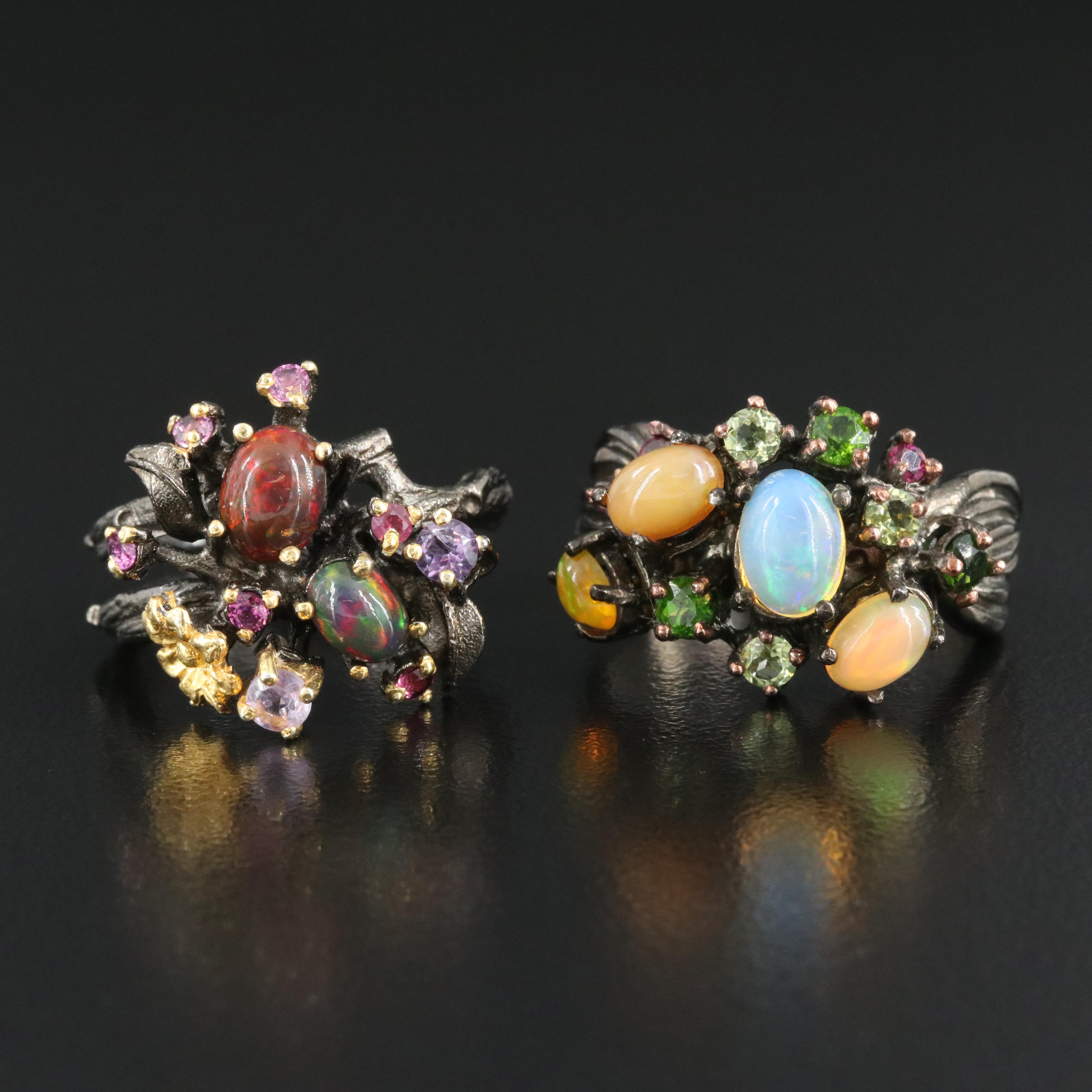 Sterling Rings Including Opal, Diopside and Rhodolite Garnet