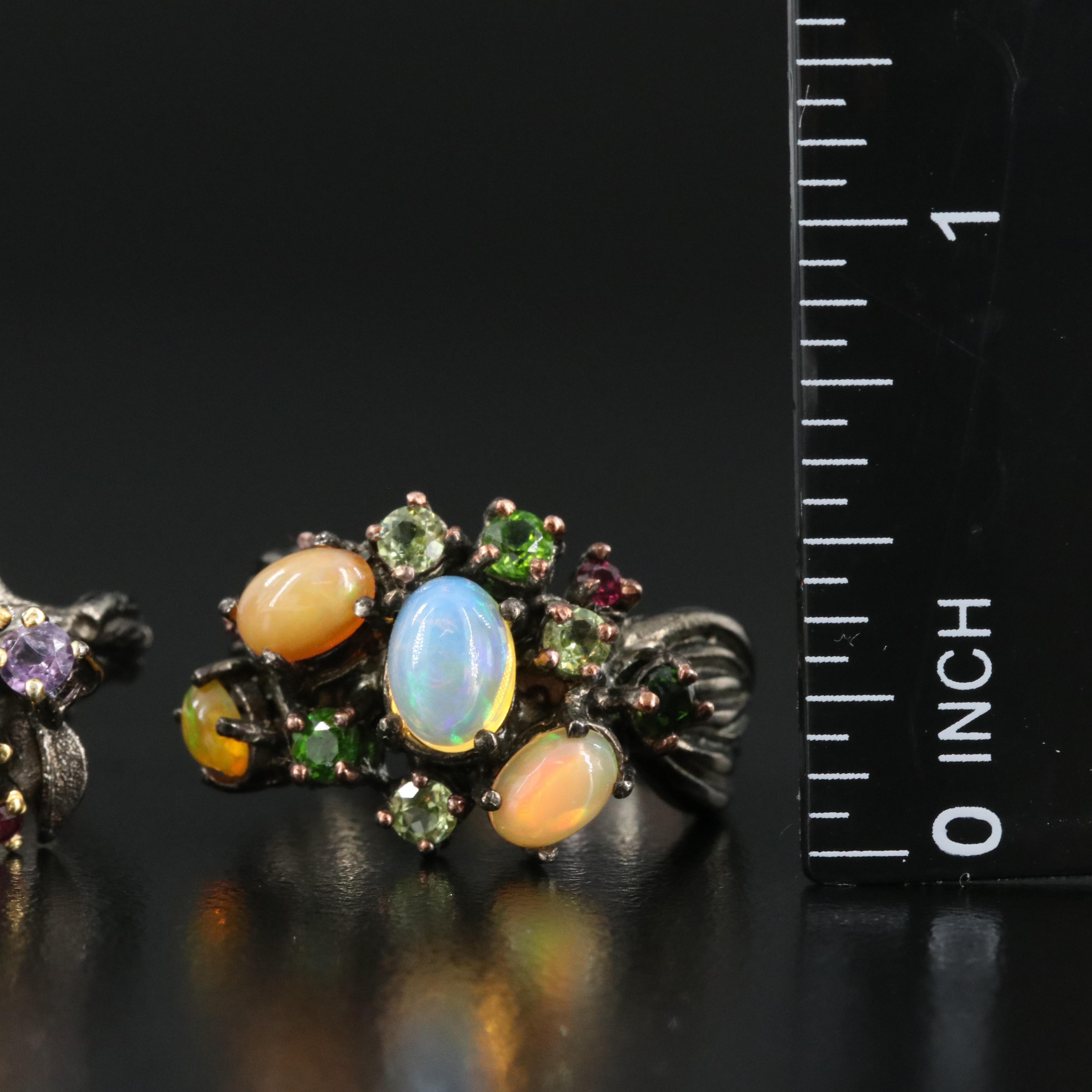 Sterling Rings Including Opal, Diopside and Rhodolite Garnet