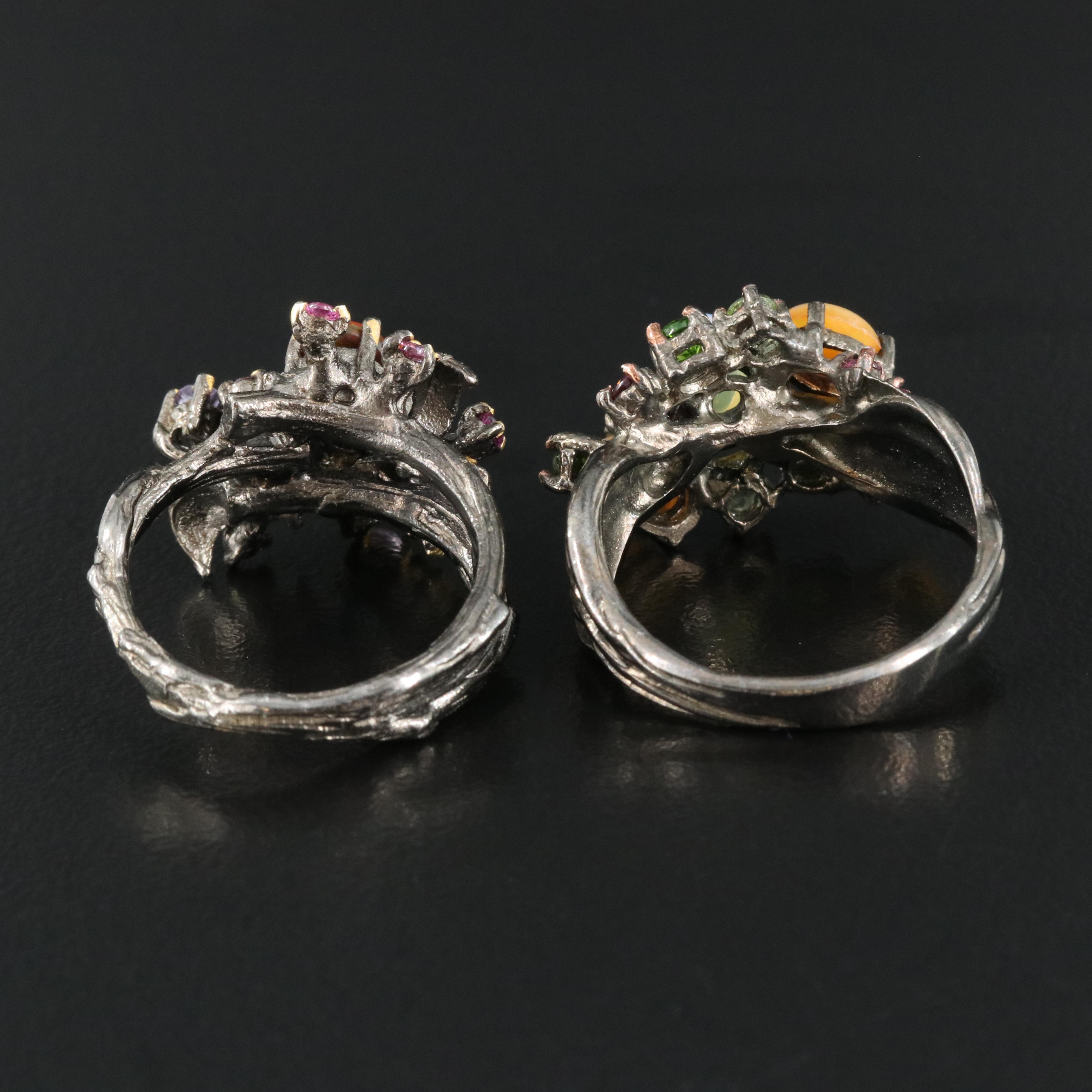 Sterling Rings Including Opal, Diopside and Rhodolite Garnet