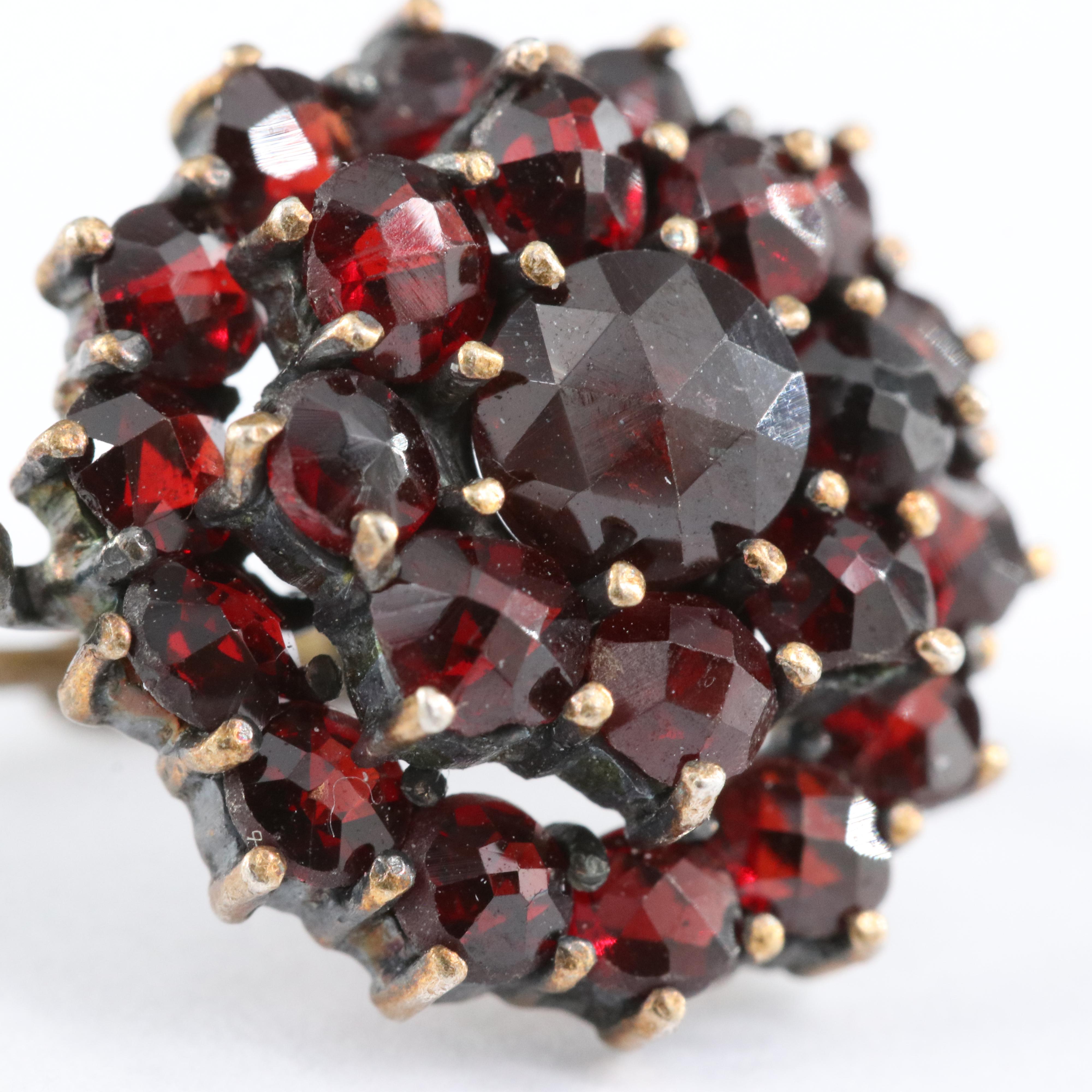 Vintage 800 Silver Earrings and Antique Brooch Including Garnet and Ruby