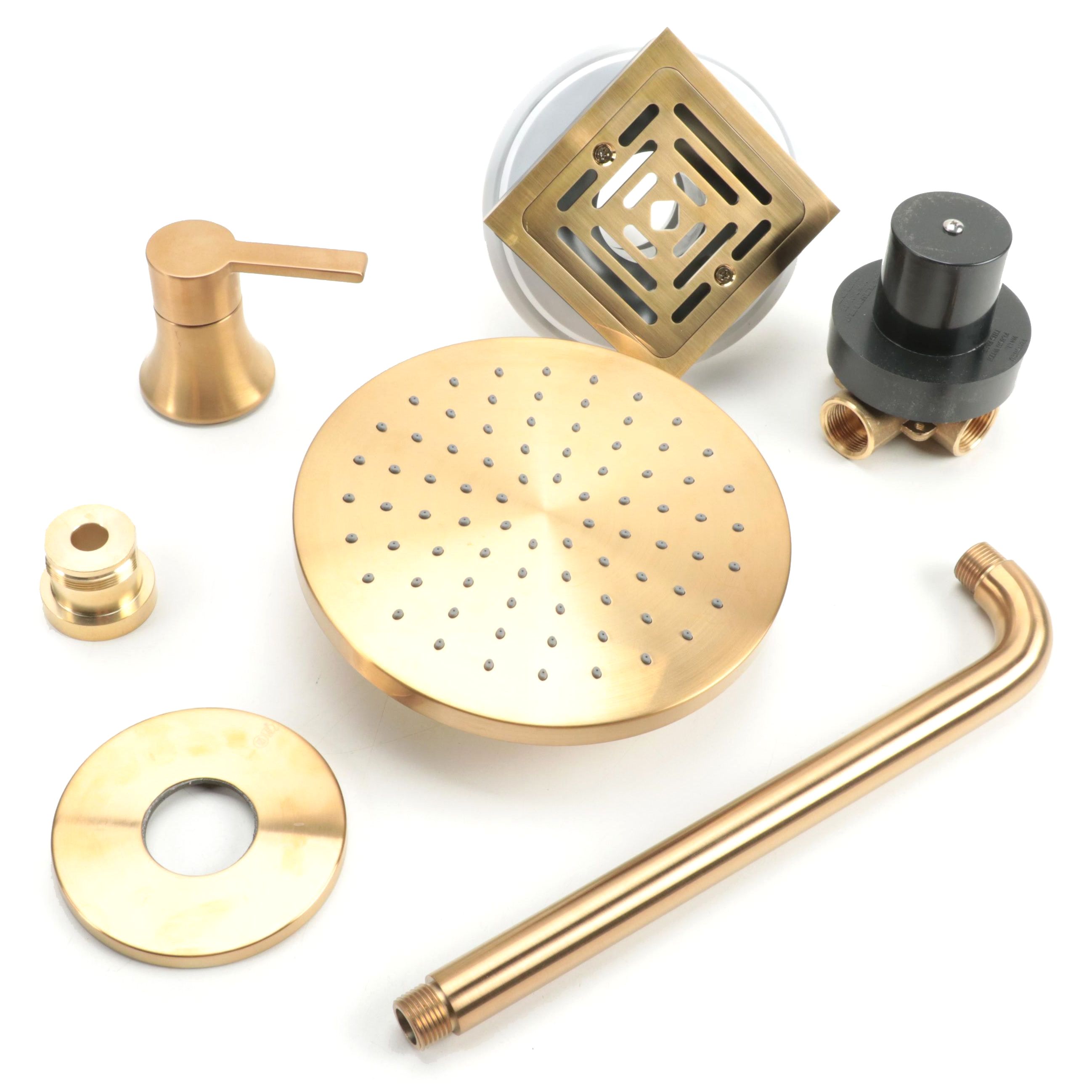 Brushed Gold Finish Shower Head, Shower Drain, and More