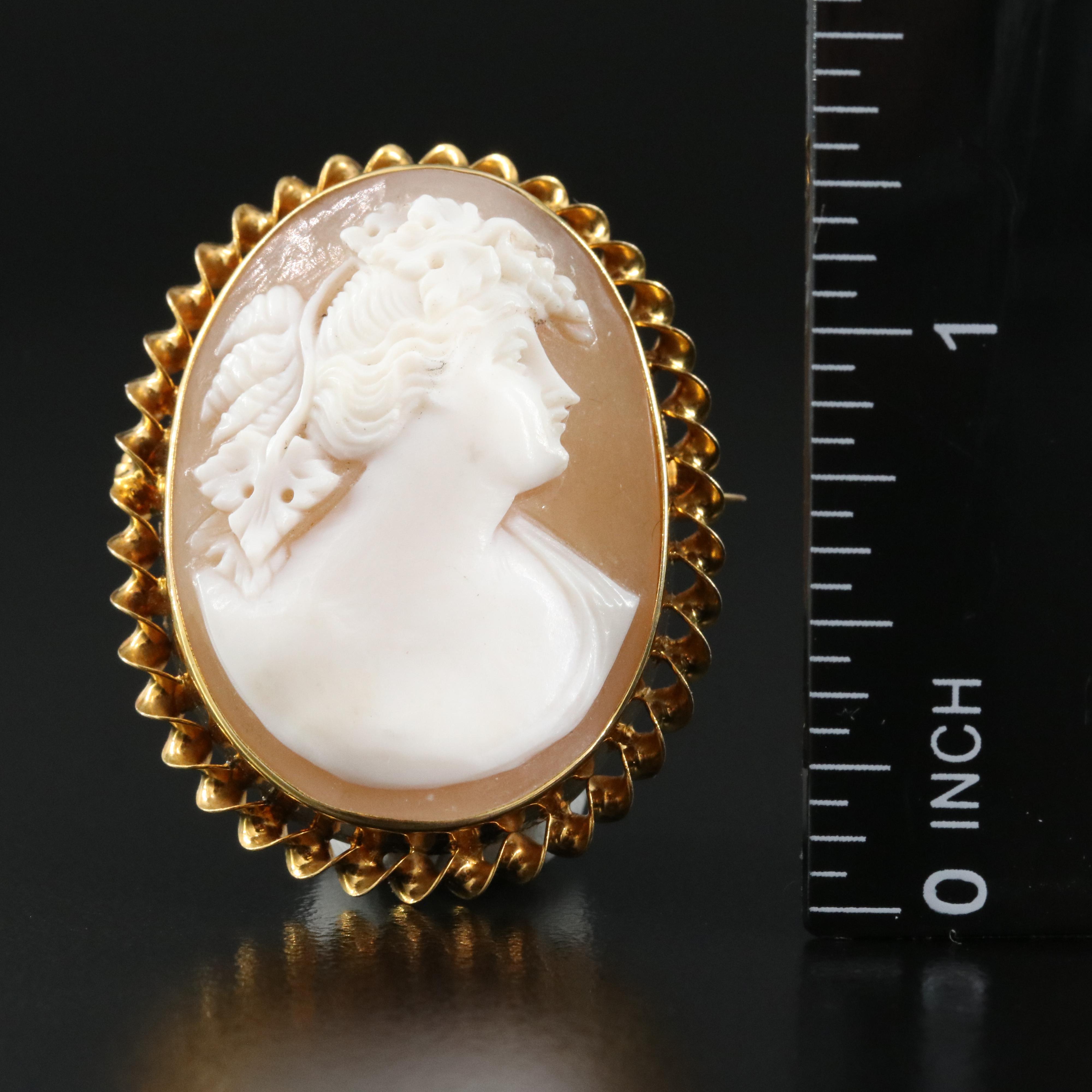 10K Shell Cameo Converter Brooch