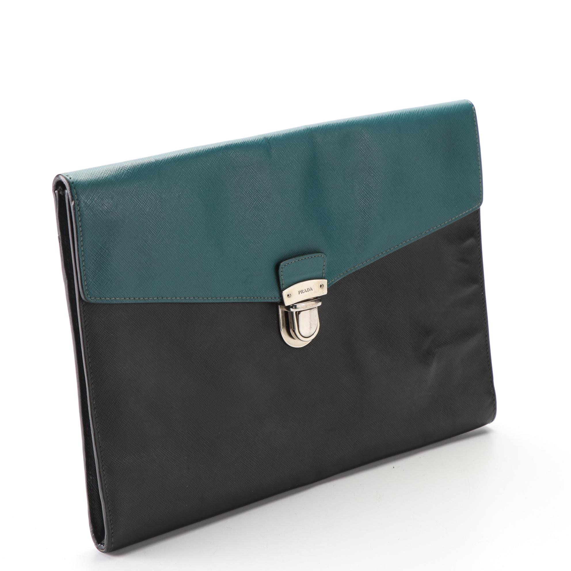 Prada Bicolor Saffiano Leather Envelope Clutch