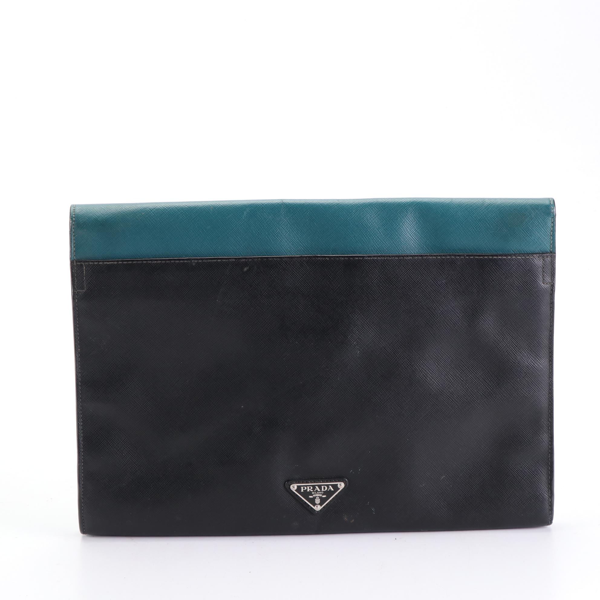 Prada Bicolor Saffiano Leather Envelope Clutch