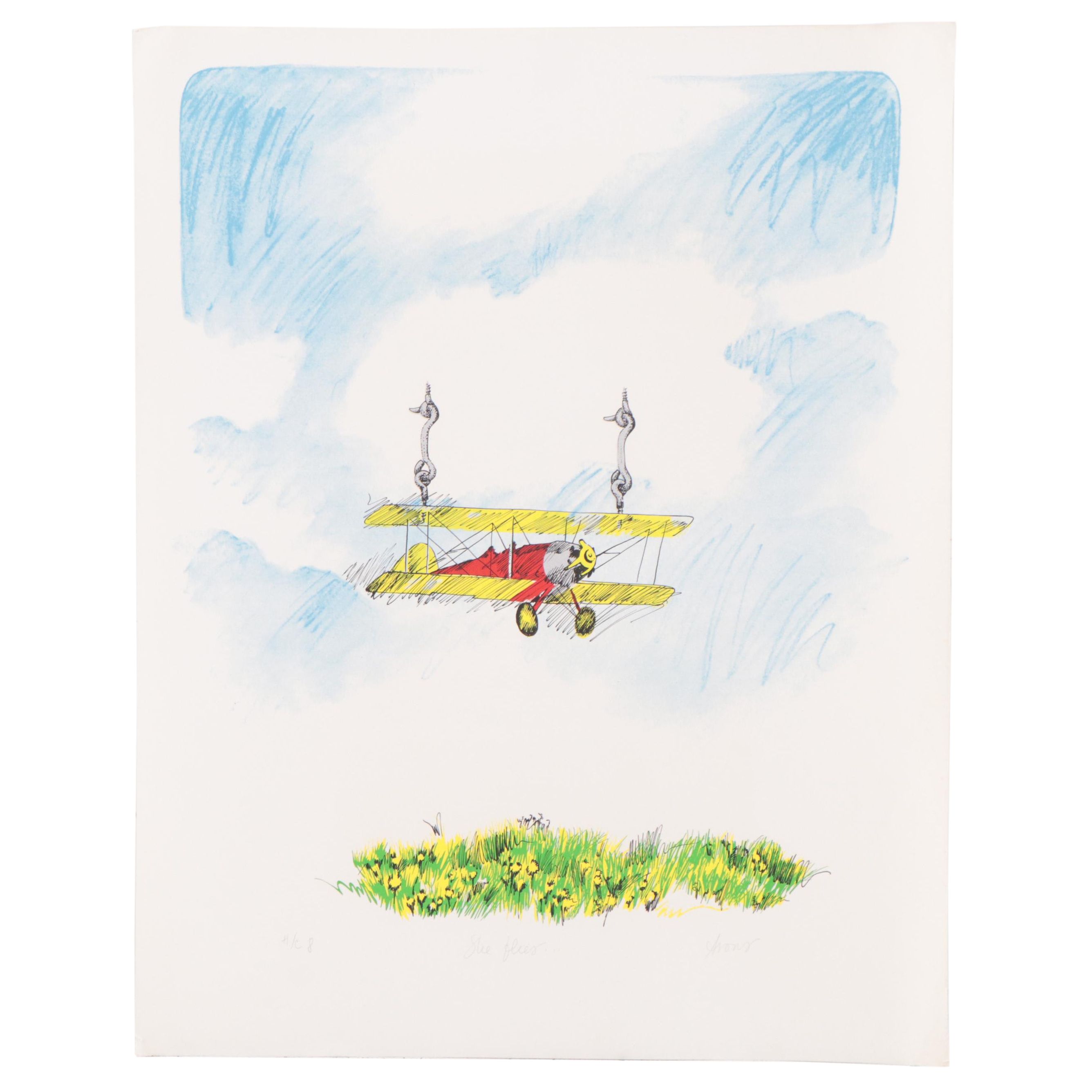 Joyce Arons Modernist Serigraph "She Flies..."