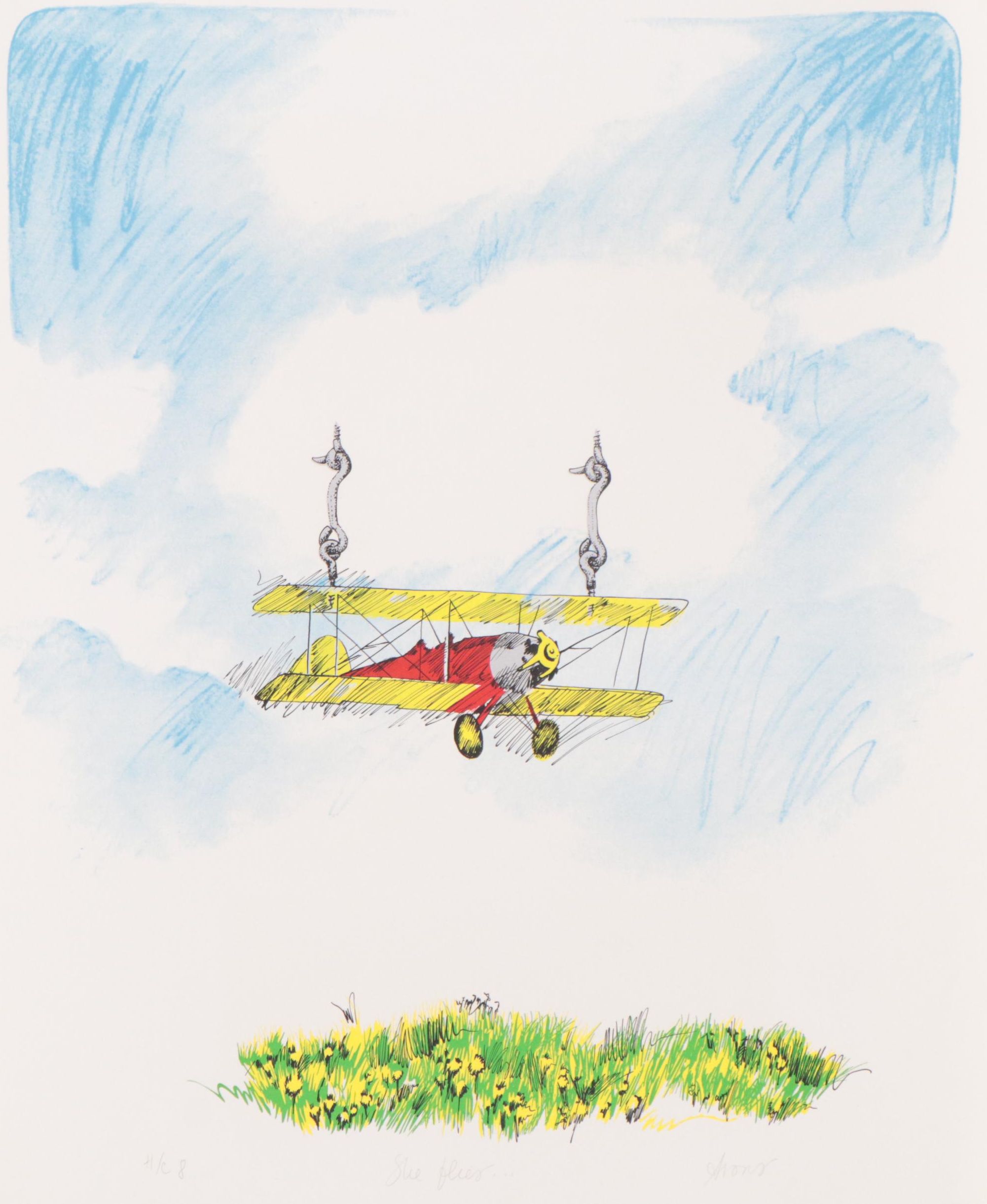 Joyce Arons Modernist Serigraph "She Flies..."