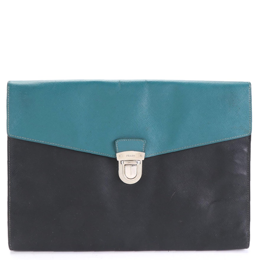 Prada Bicolor Saffiano Leather Envelope Clutch