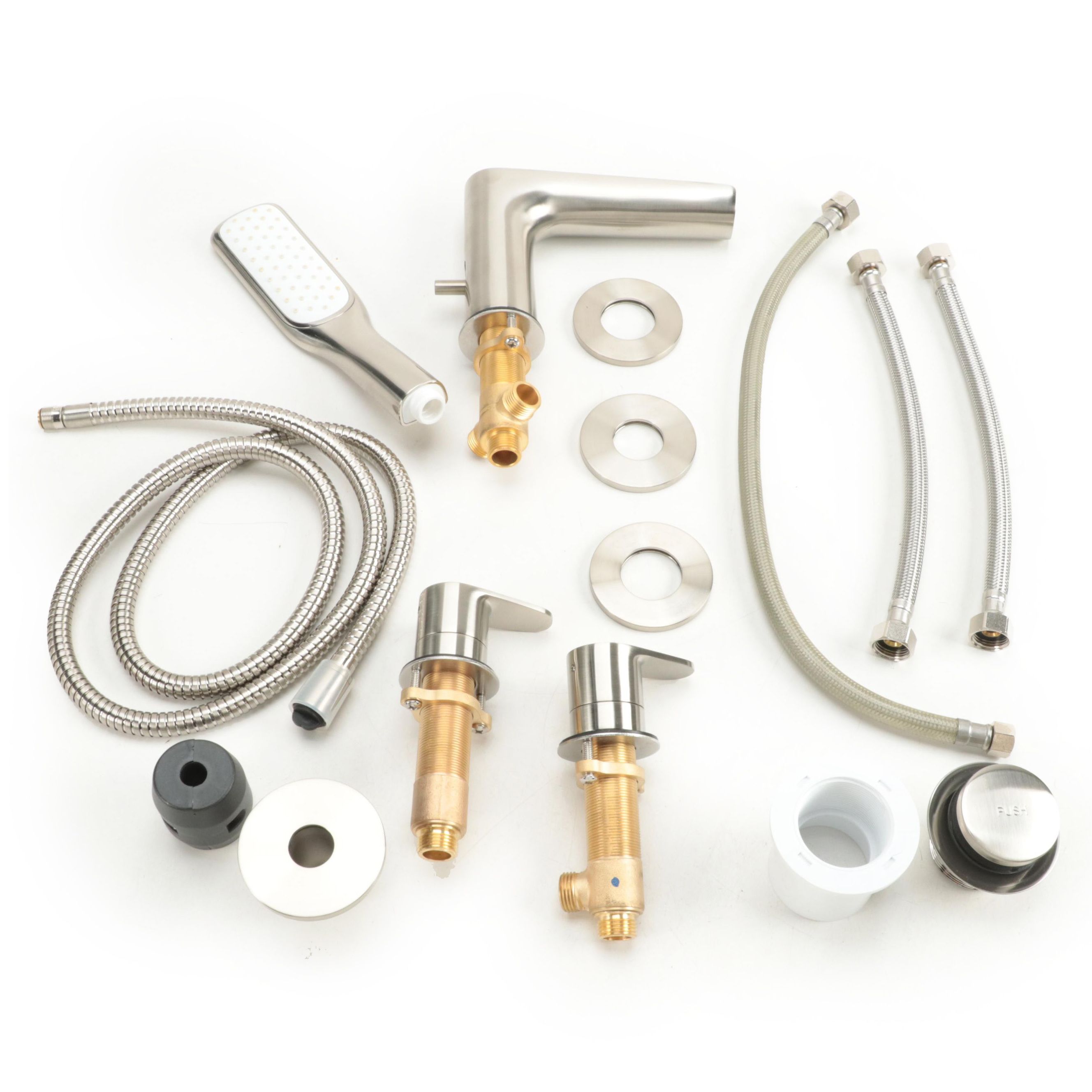 Brushed Nickel Finish Waterfall Tub Faucet and Hand Shower with Bath Drain