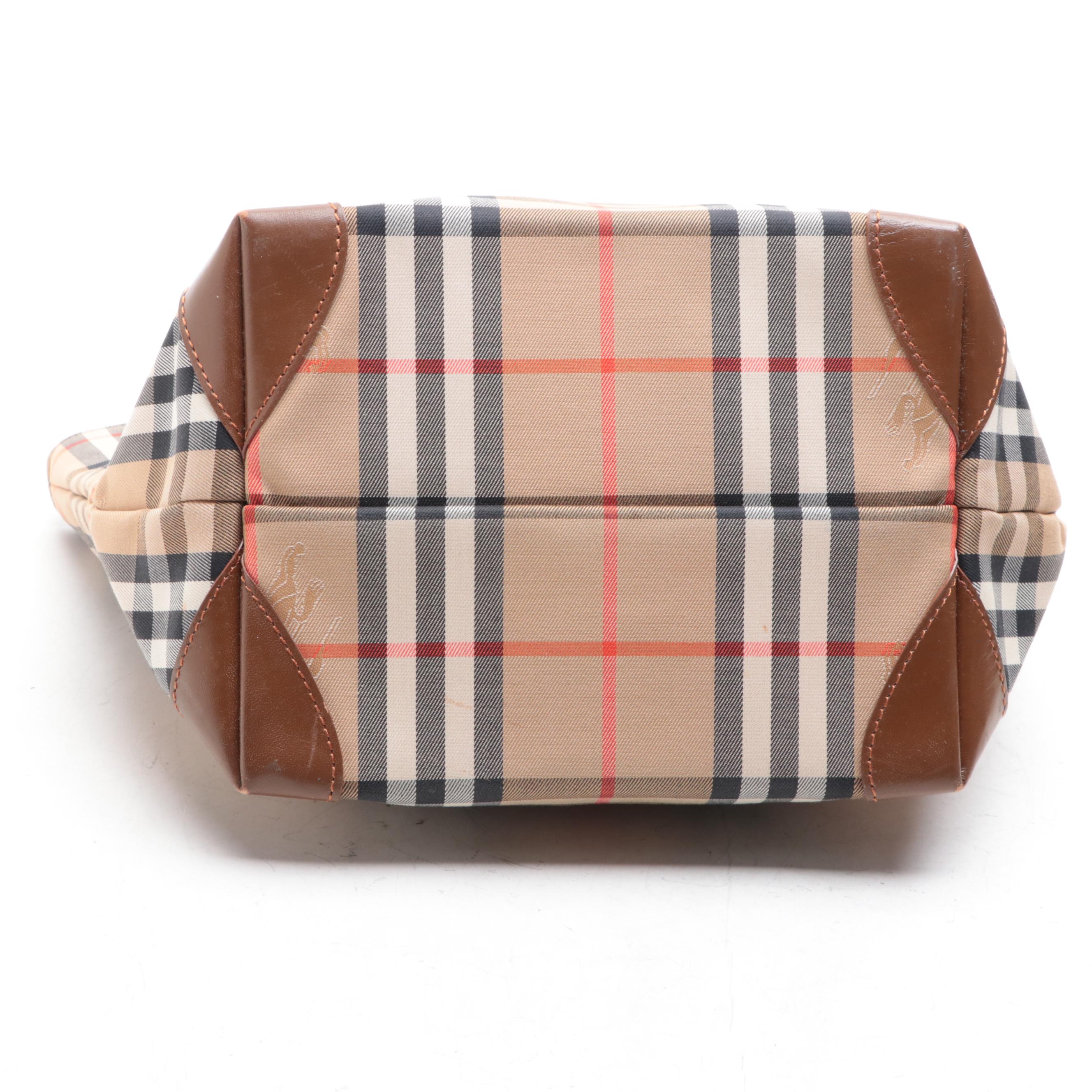 Burberrys Small Tote Bag in Haymarket Check and Leather
