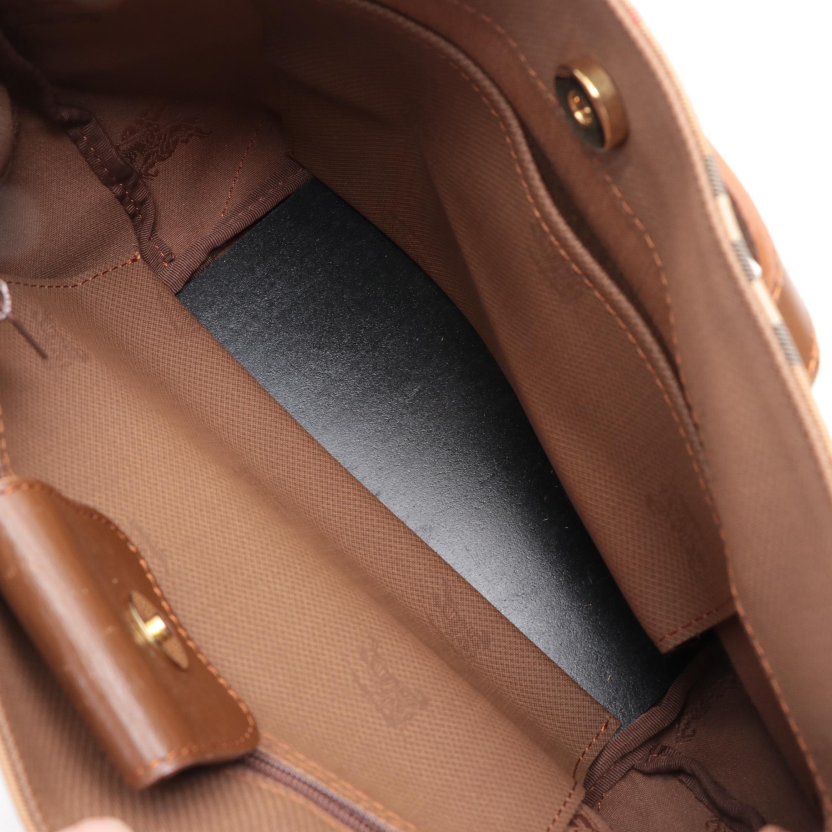 Burberrys Small Tote Bag in Haymarket Check and Leather