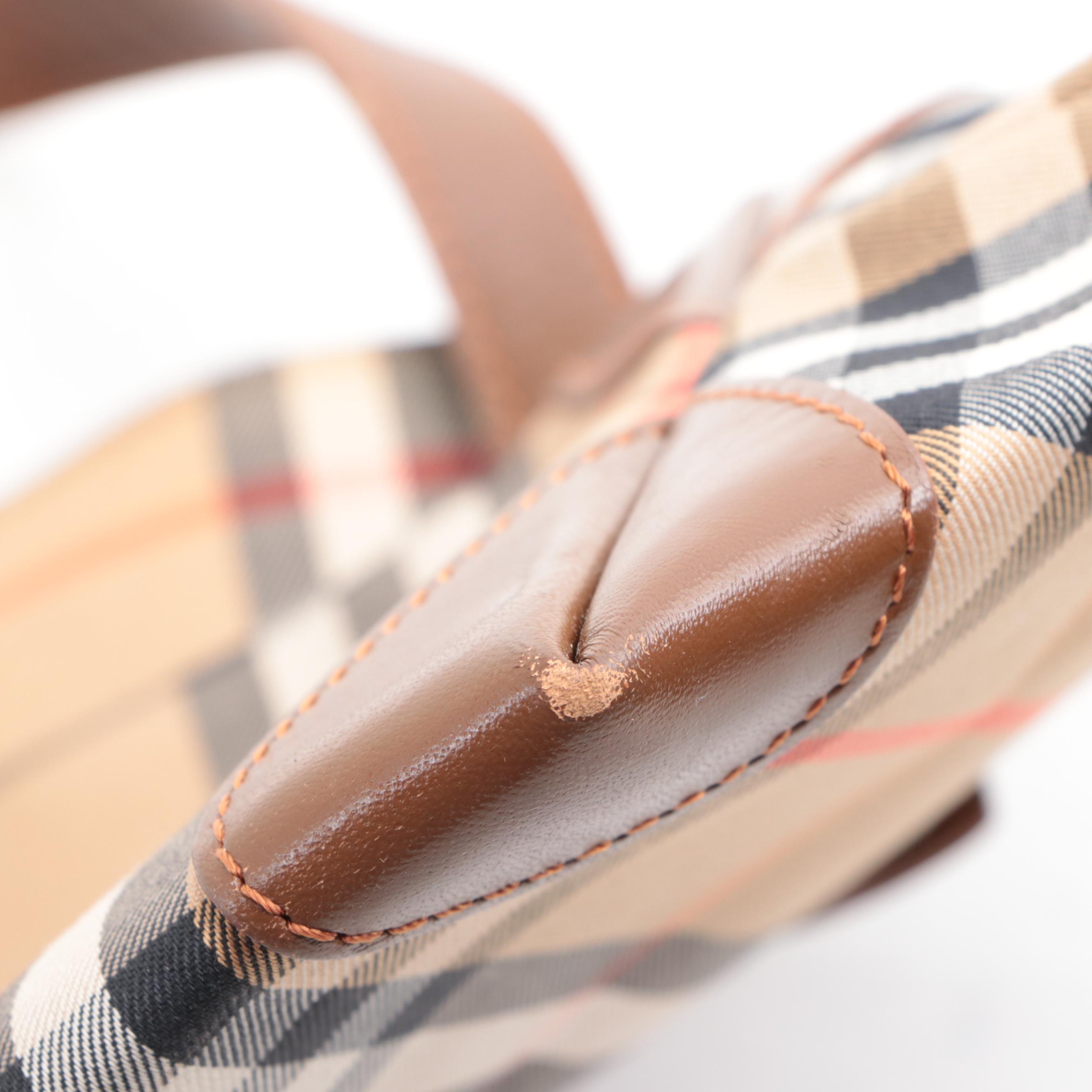 Burberrys Small Tote Bag in Haymarket Check and Leather