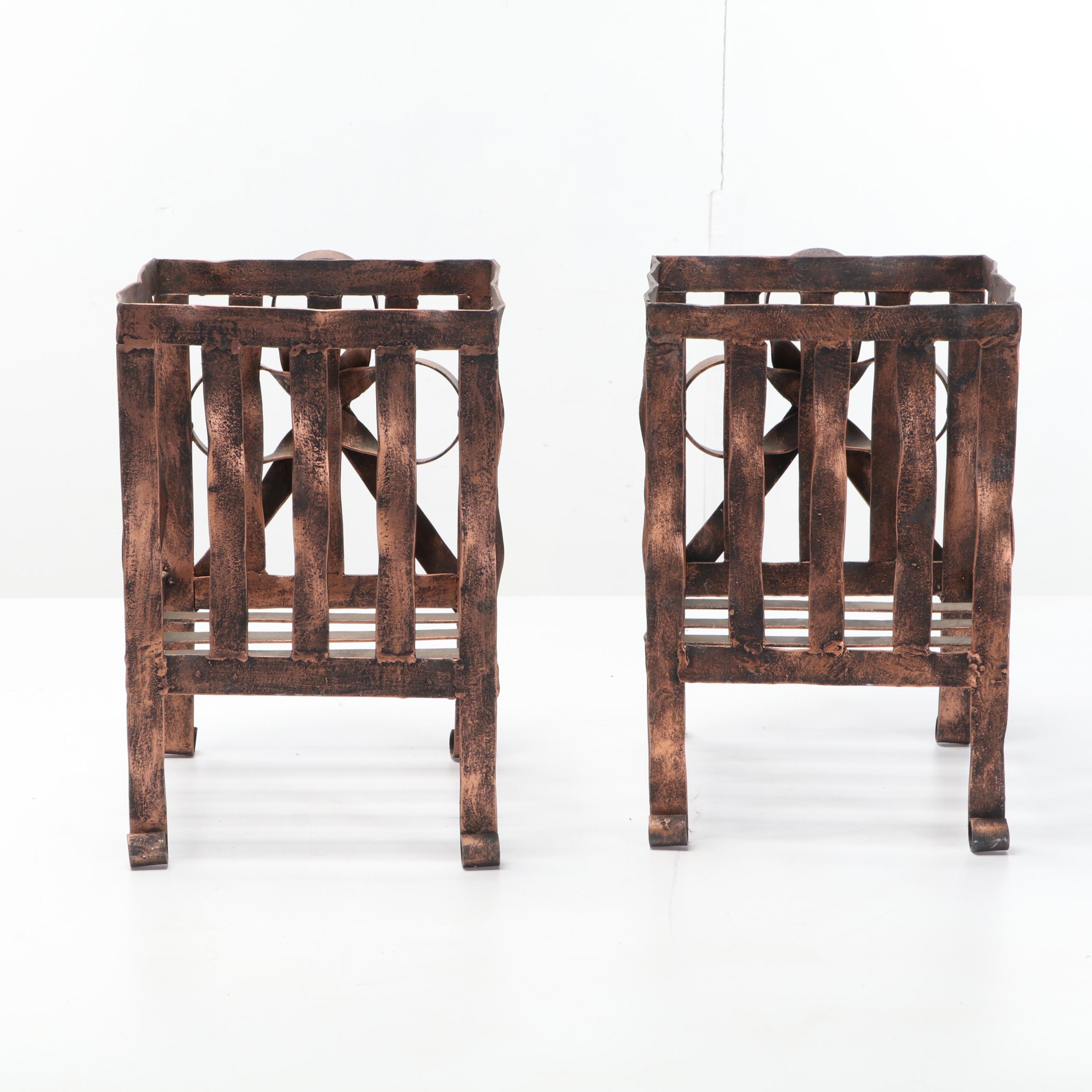 Rococo Style Gilt Washed Scrolled Metal Box Planters