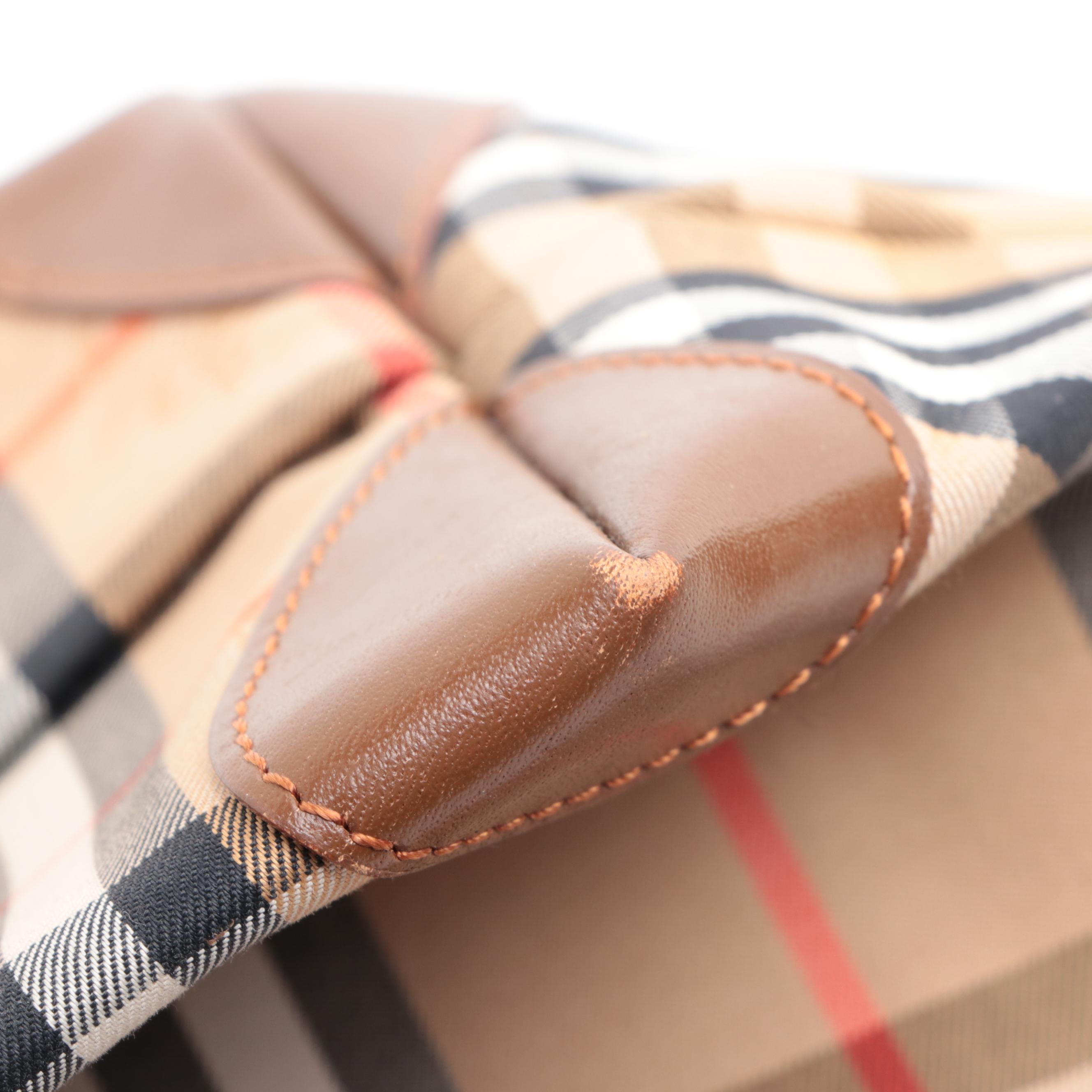 Burberrys Small Tote Bag in Haymarket Check and Leather