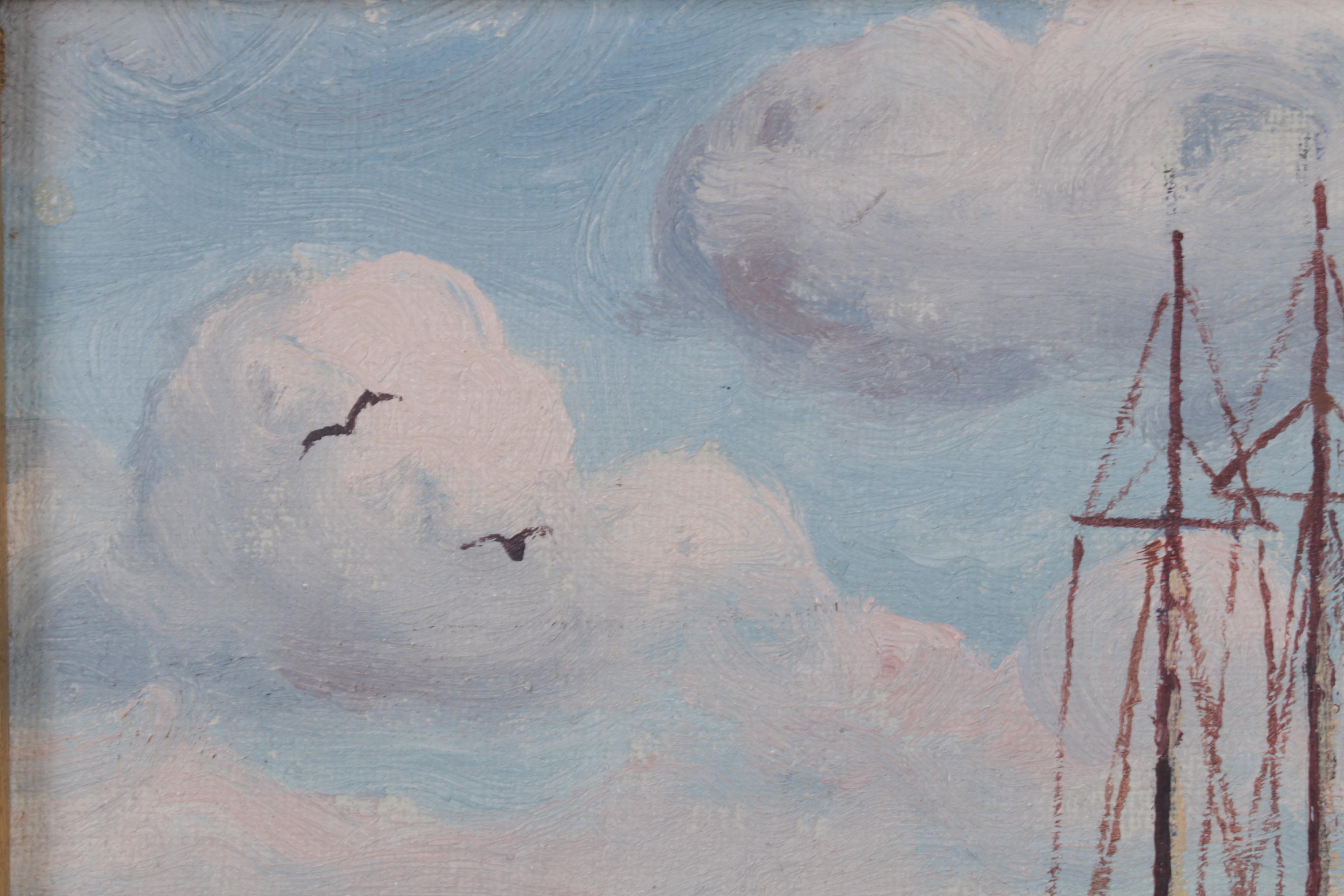 Harry Howe Maritime Oil Painting "Wharf at Gloucester, Mass.," 1951