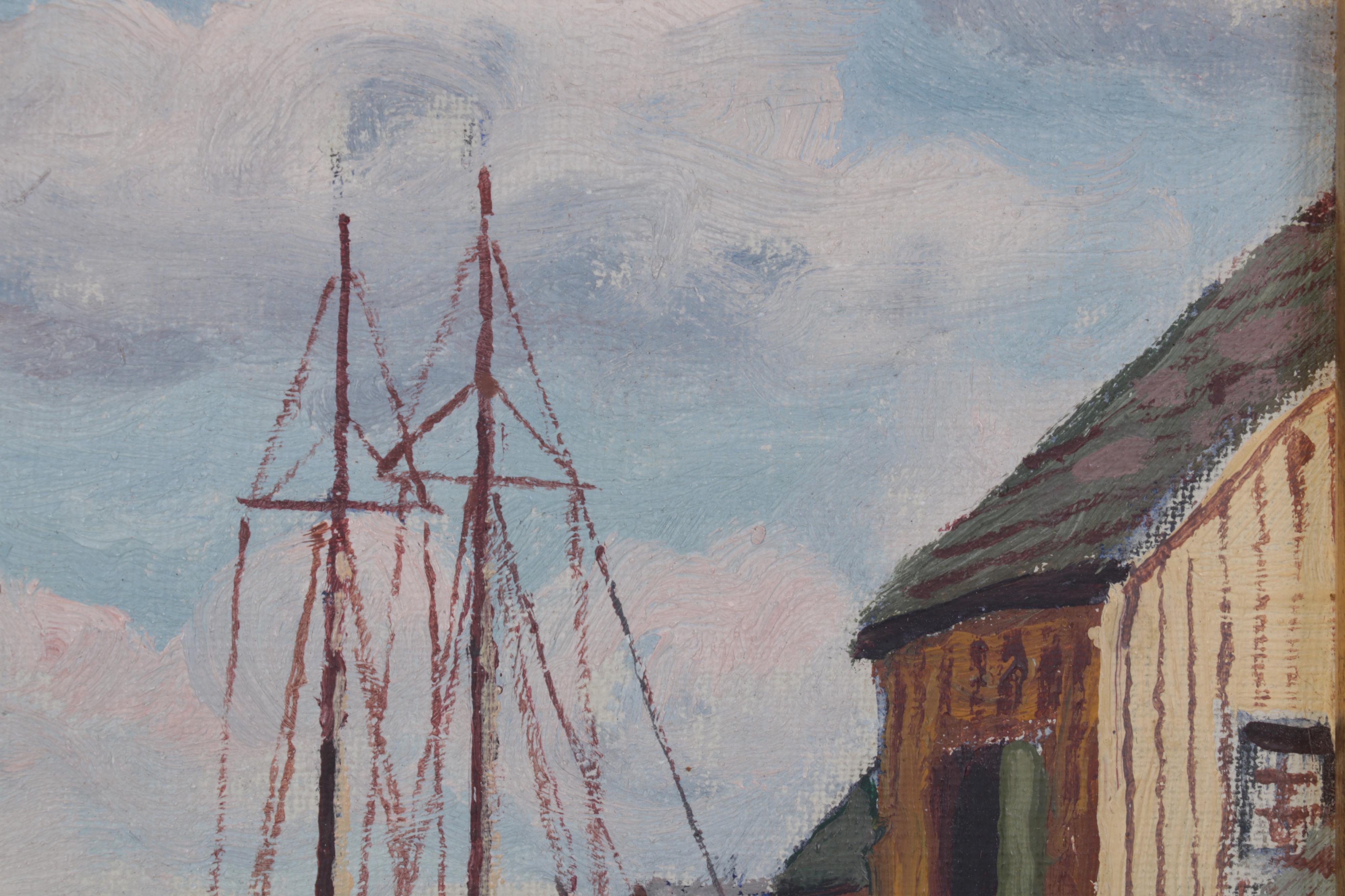 Harry Howe Maritime Oil Painting "Wharf at Gloucester, Mass.," 1951