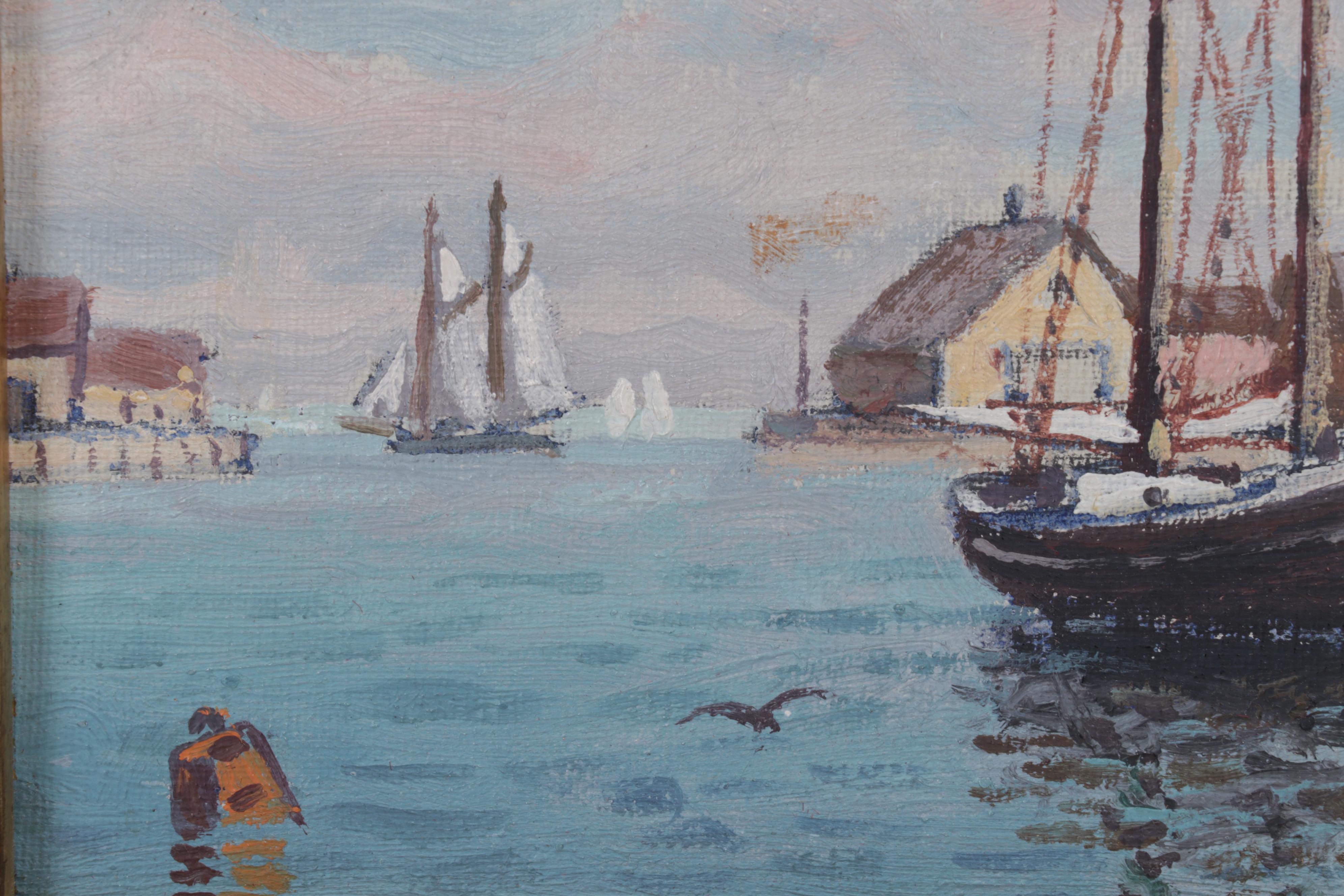 Harry Howe Maritime Oil Painting "Wharf at Gloucester, Mass.," 1951