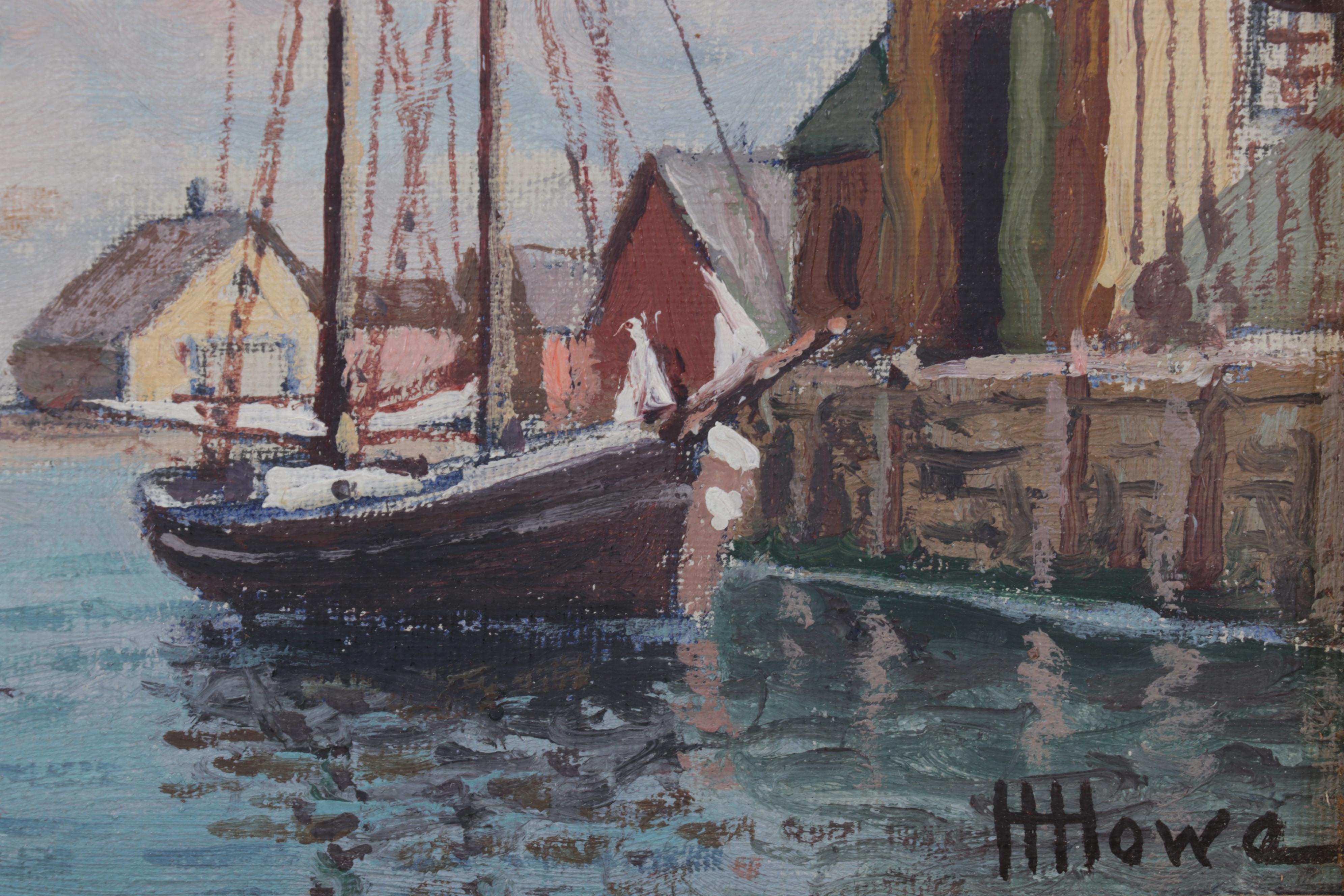 Harry Howe Maritime Oil Painting "Wharf at Gloucester, Mass.," 1951