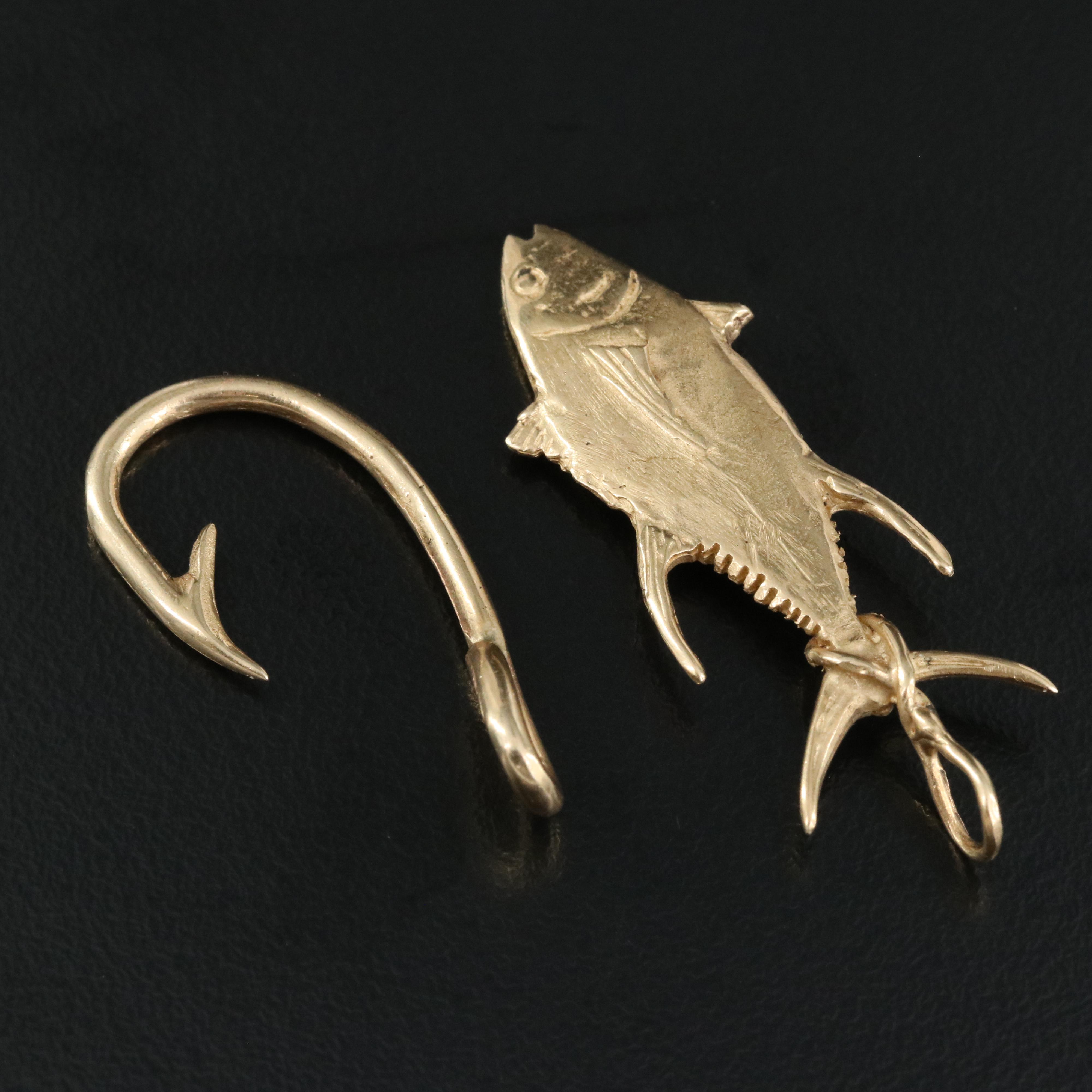 14K Fish and Fish Hook Pendants