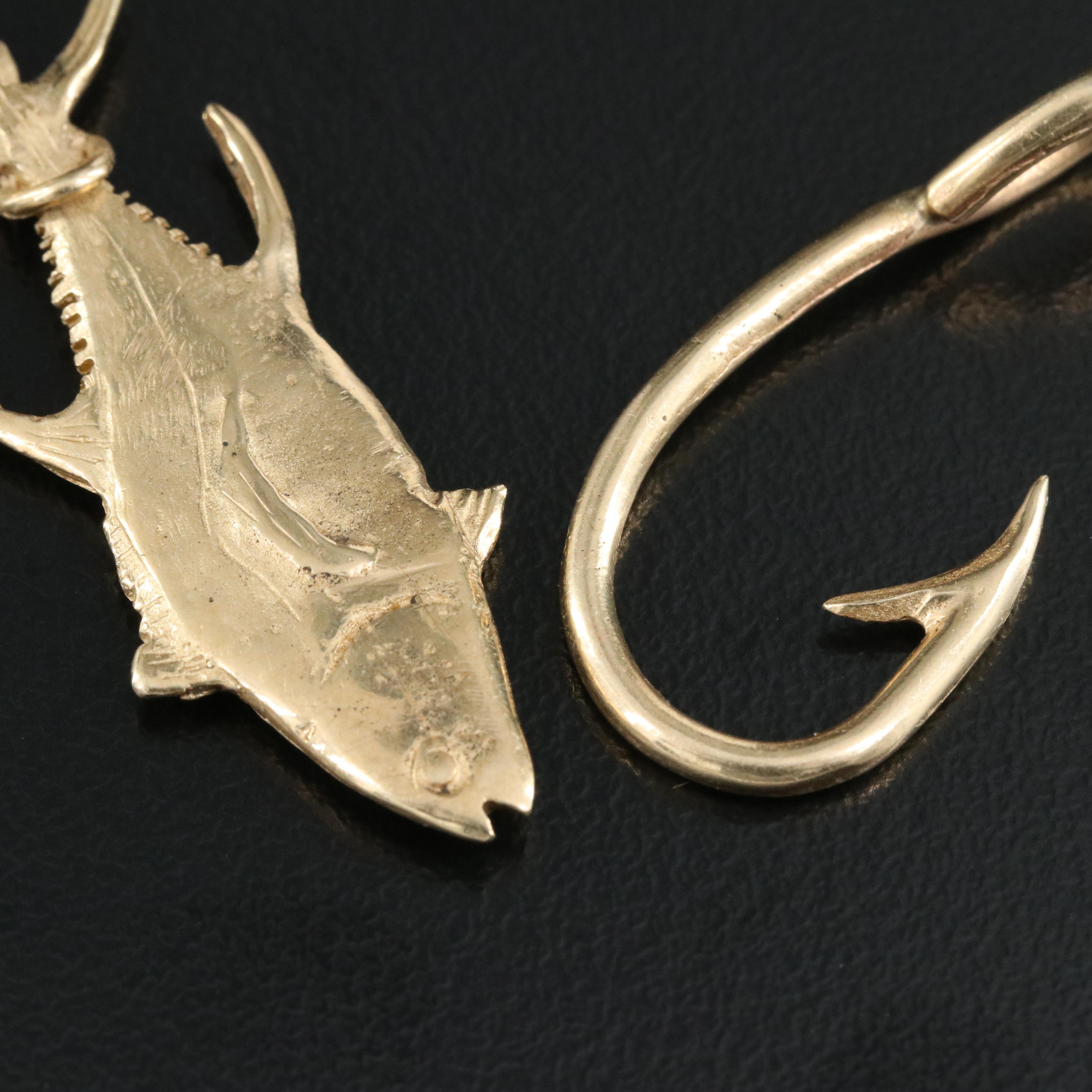 14K Fish and Fish Hook Pendants