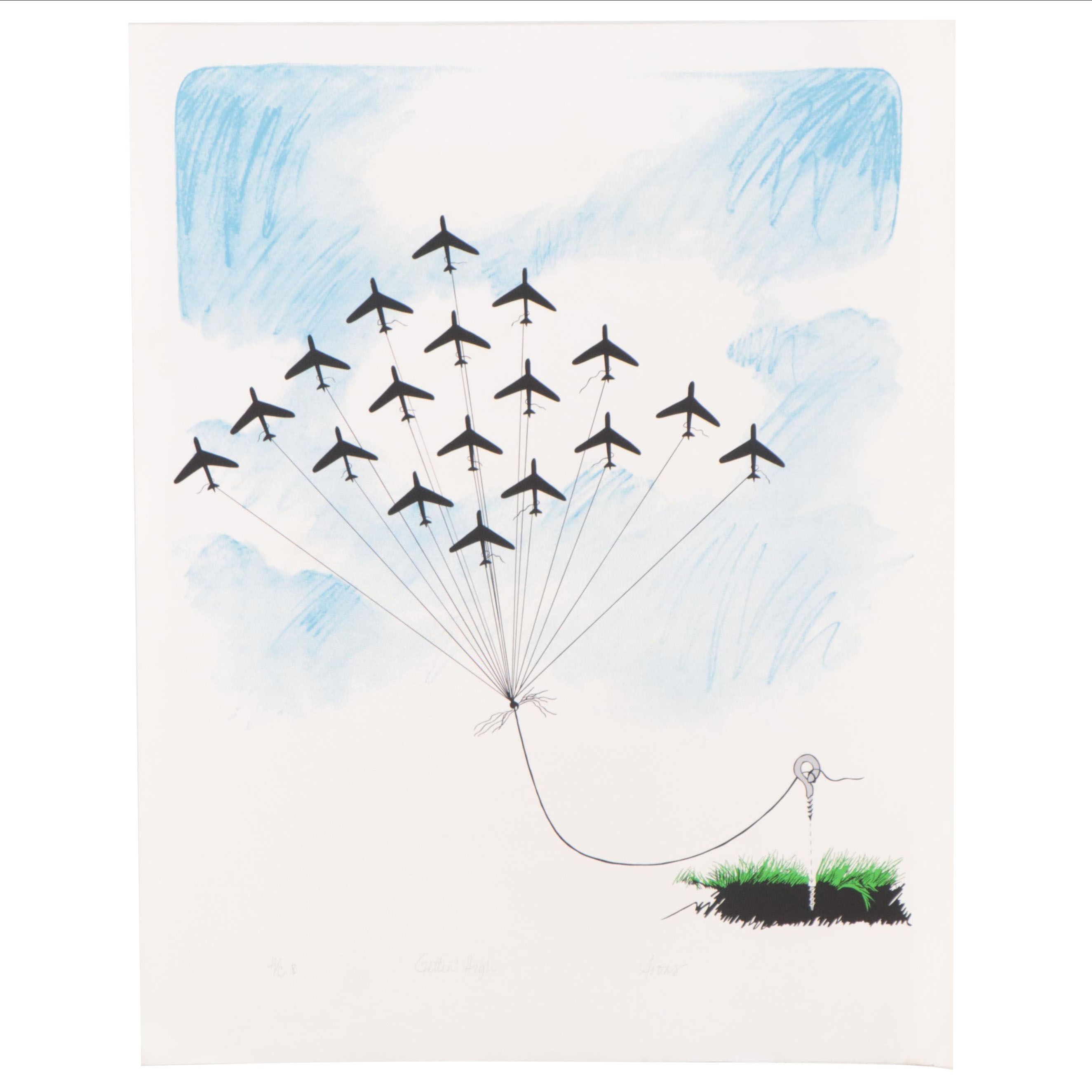 Joyce Arons Modernist Serigraph "Gettin' High"