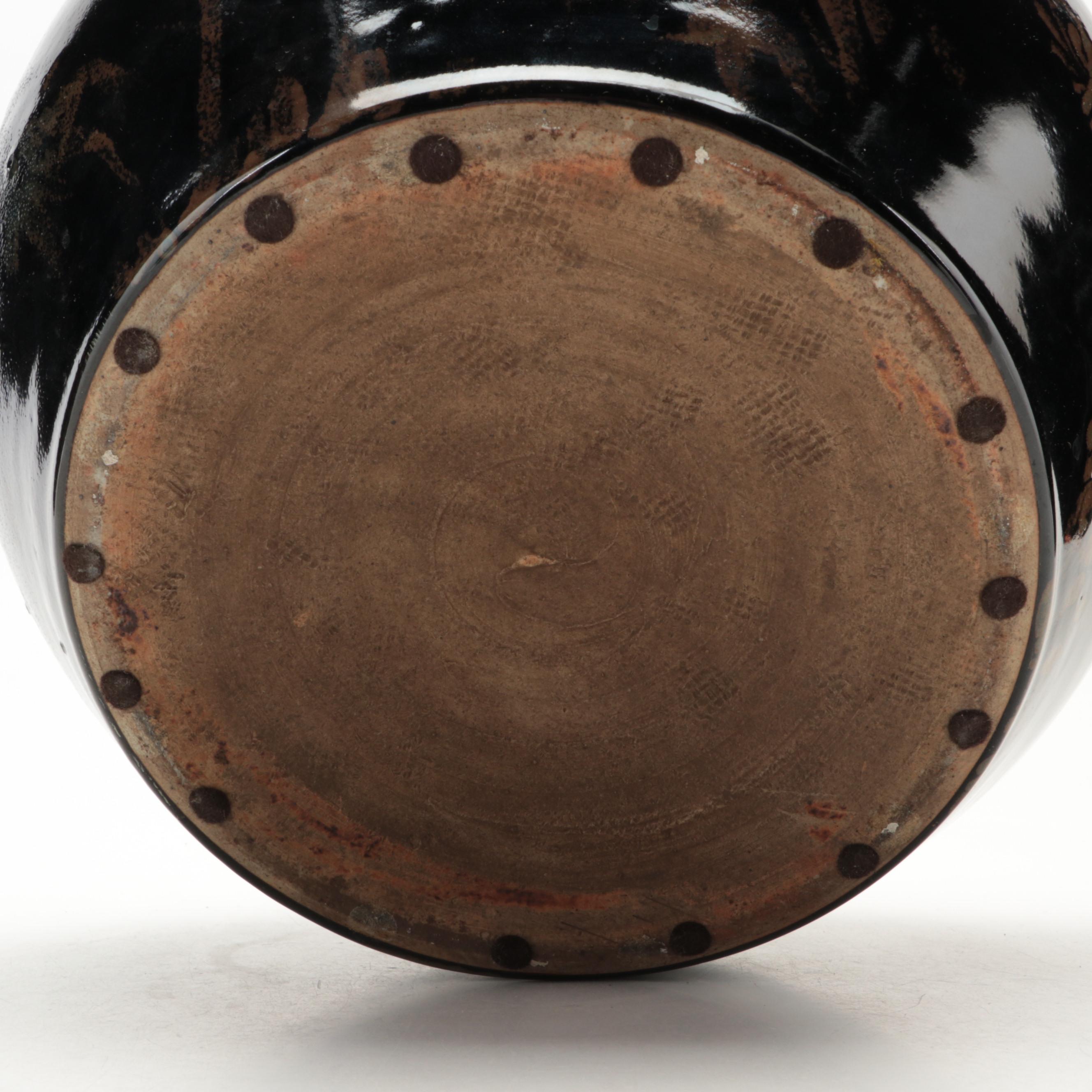 Japanese Stoneware Bamboo Motif Ceramic Jar