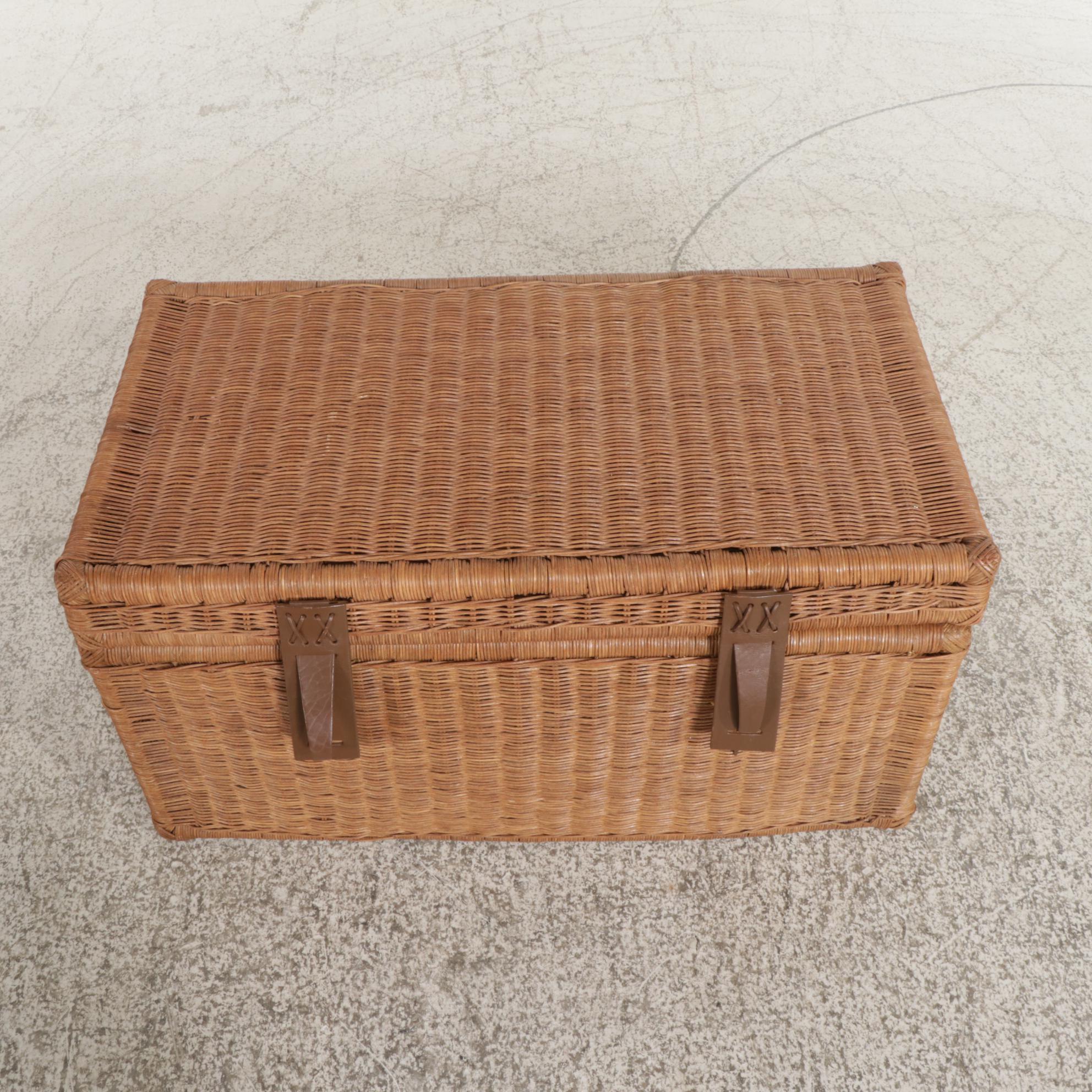 Pottery Barn Wicker Storage Chest with Rattan Stool