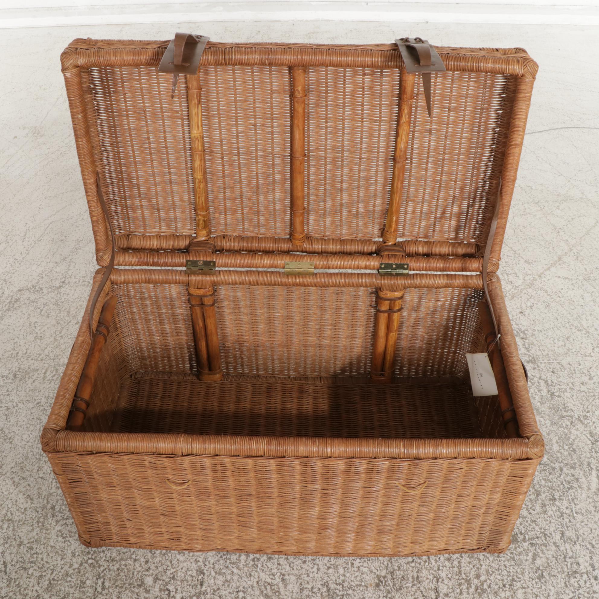 Pottery Barn Wicker Storage Chest with Rattan Stool