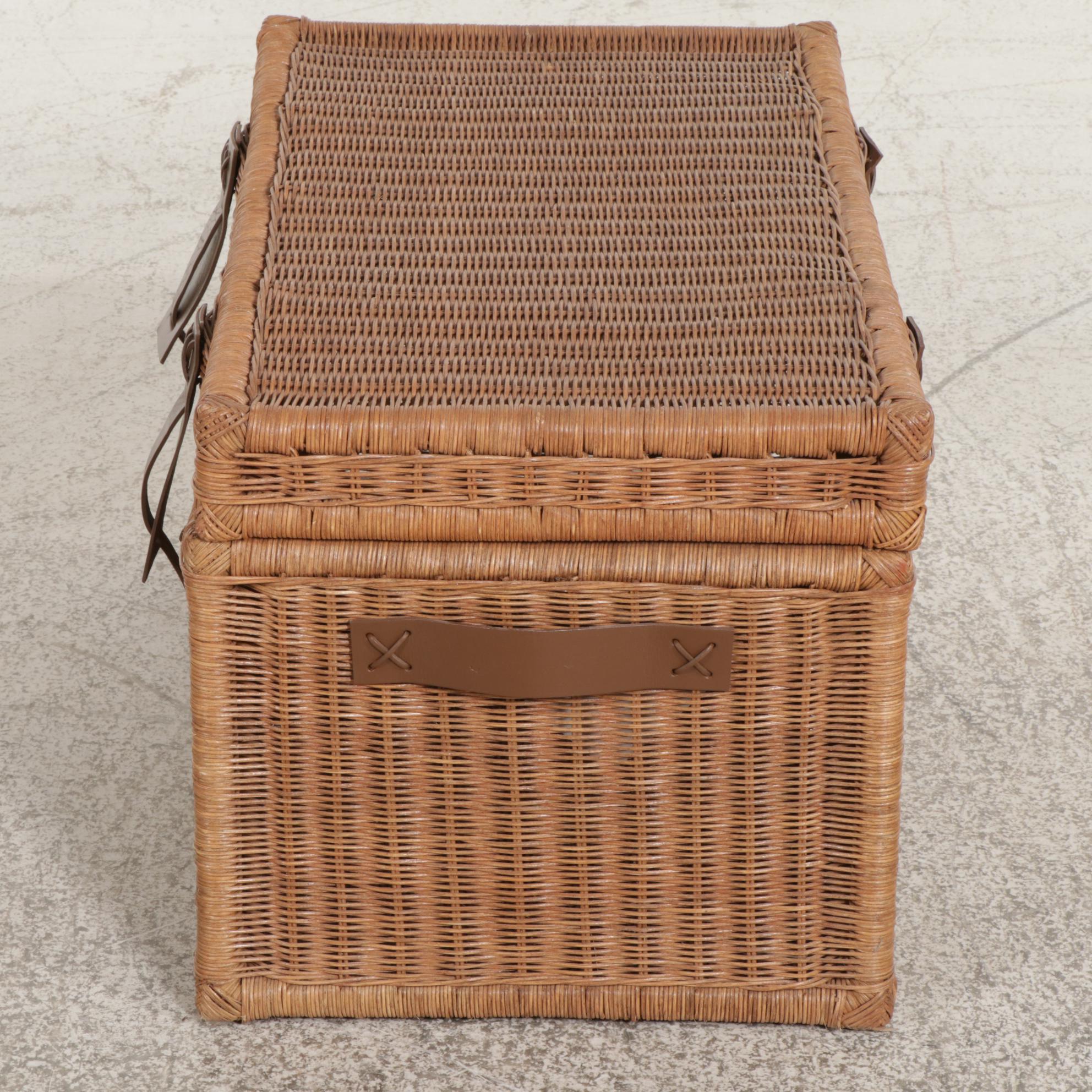 Pottery Barn Wicker Storage Chest with Rattan Stool
