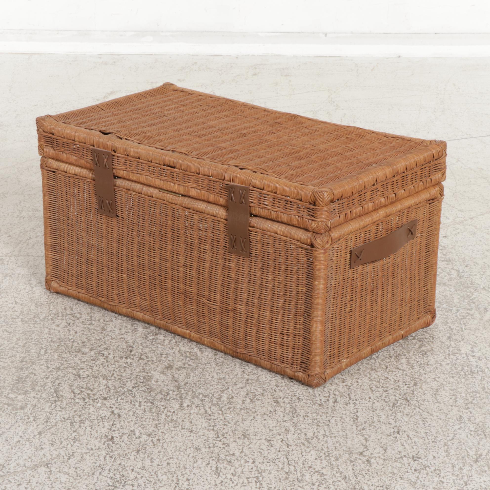 Pottery Barn Wicker Storage Chest with Rattan Stool