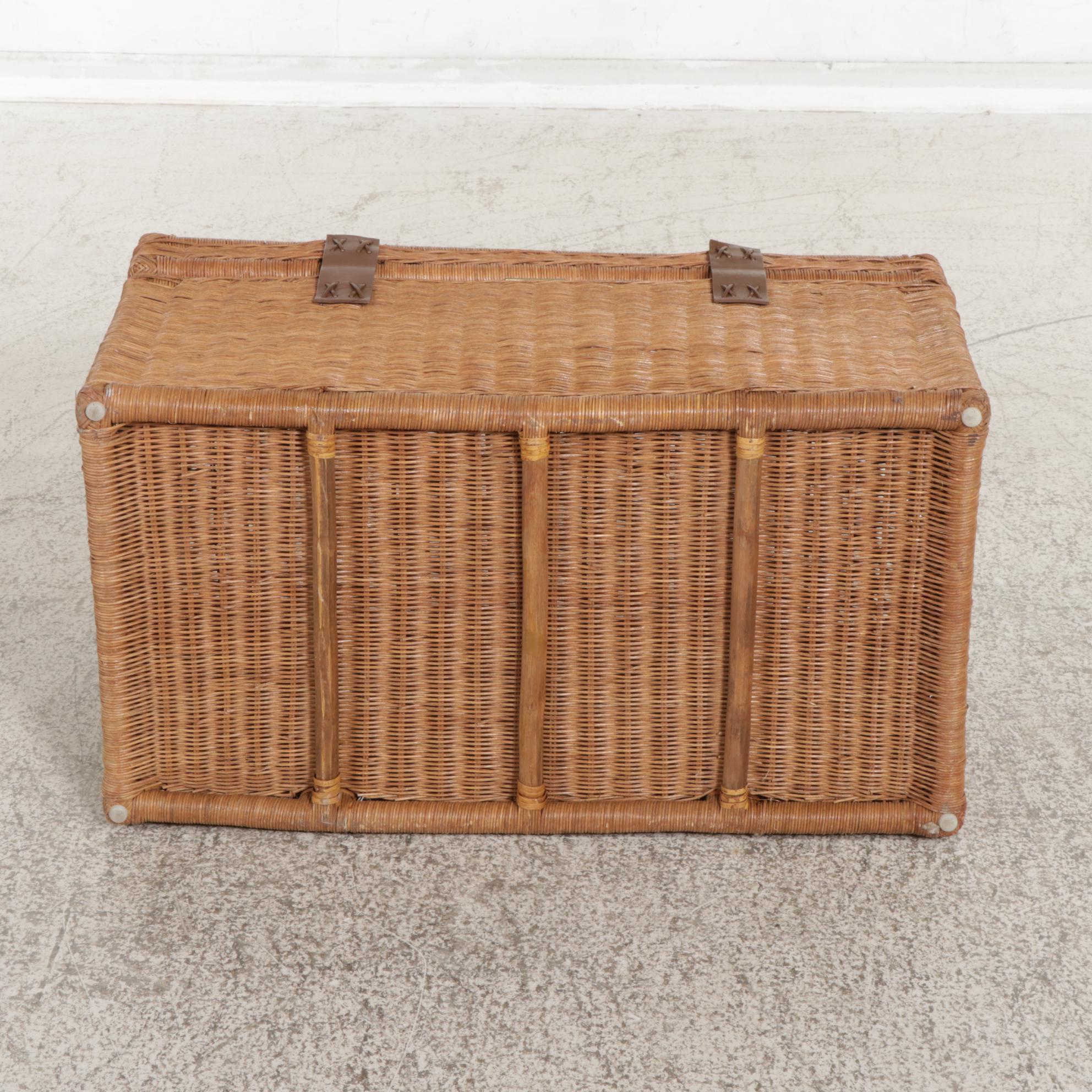 Pottery Barn Wicker Storage Chest with Rattan Stool