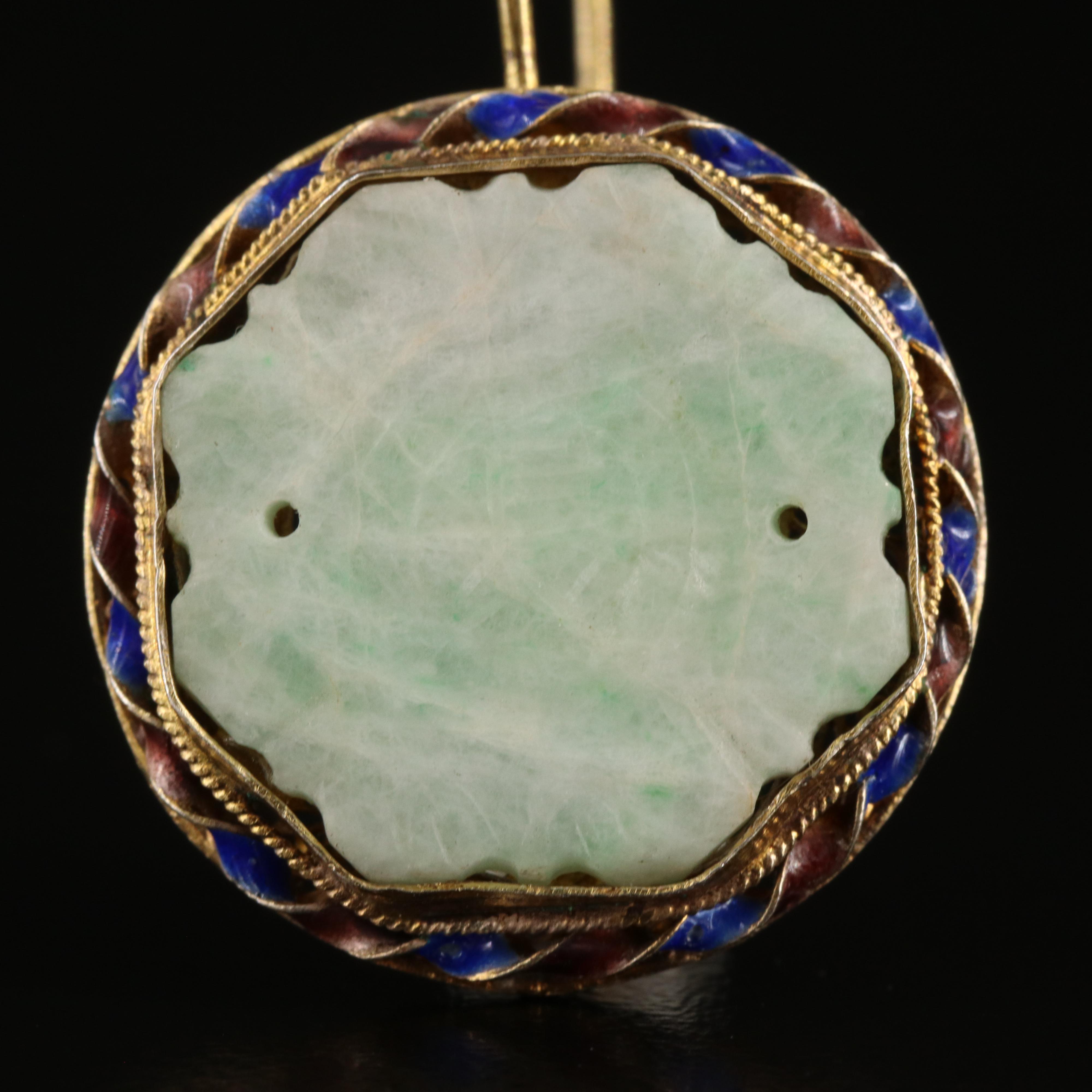 Chinese Export Sterling Jadeite and Enamel Earrings