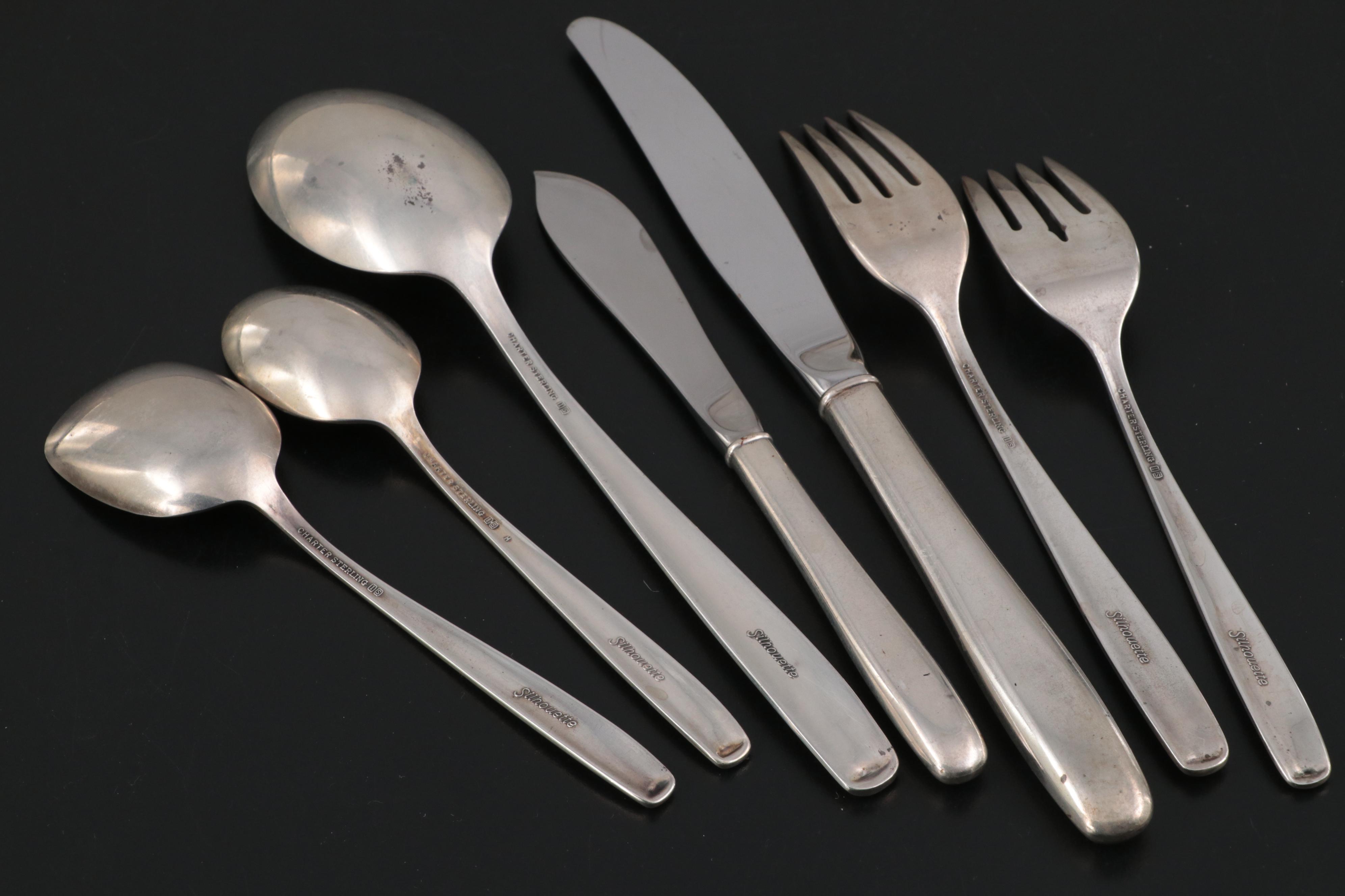 Charter "Silhouette" Sterling Silver Flatware, Mid-20th Century