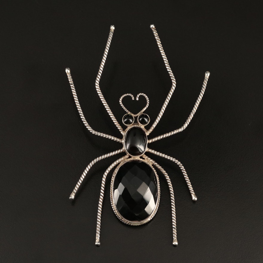 Sterling Black Onyx Statement Spider Pendant