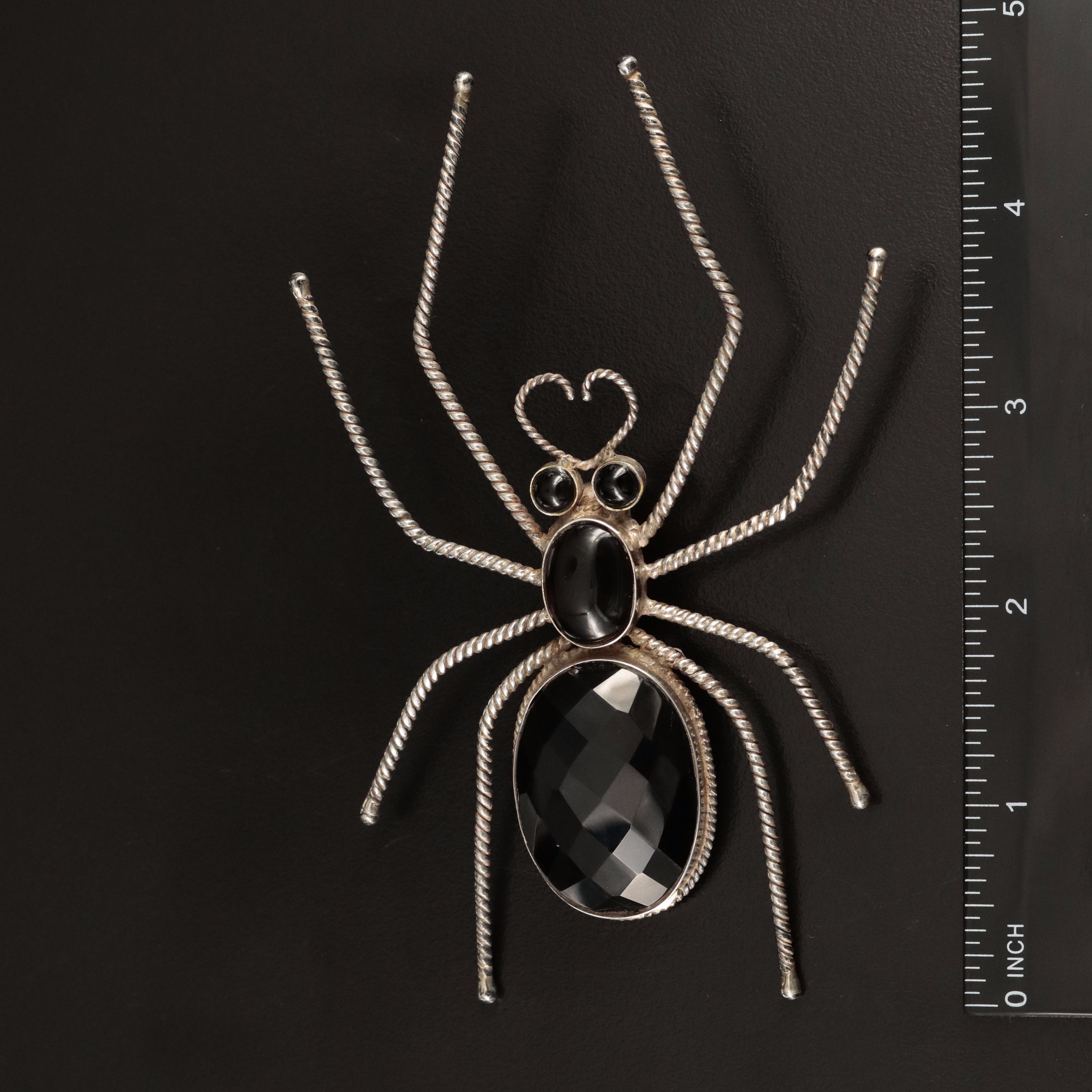 Sterling Black Onyx Statement Spider Pendant