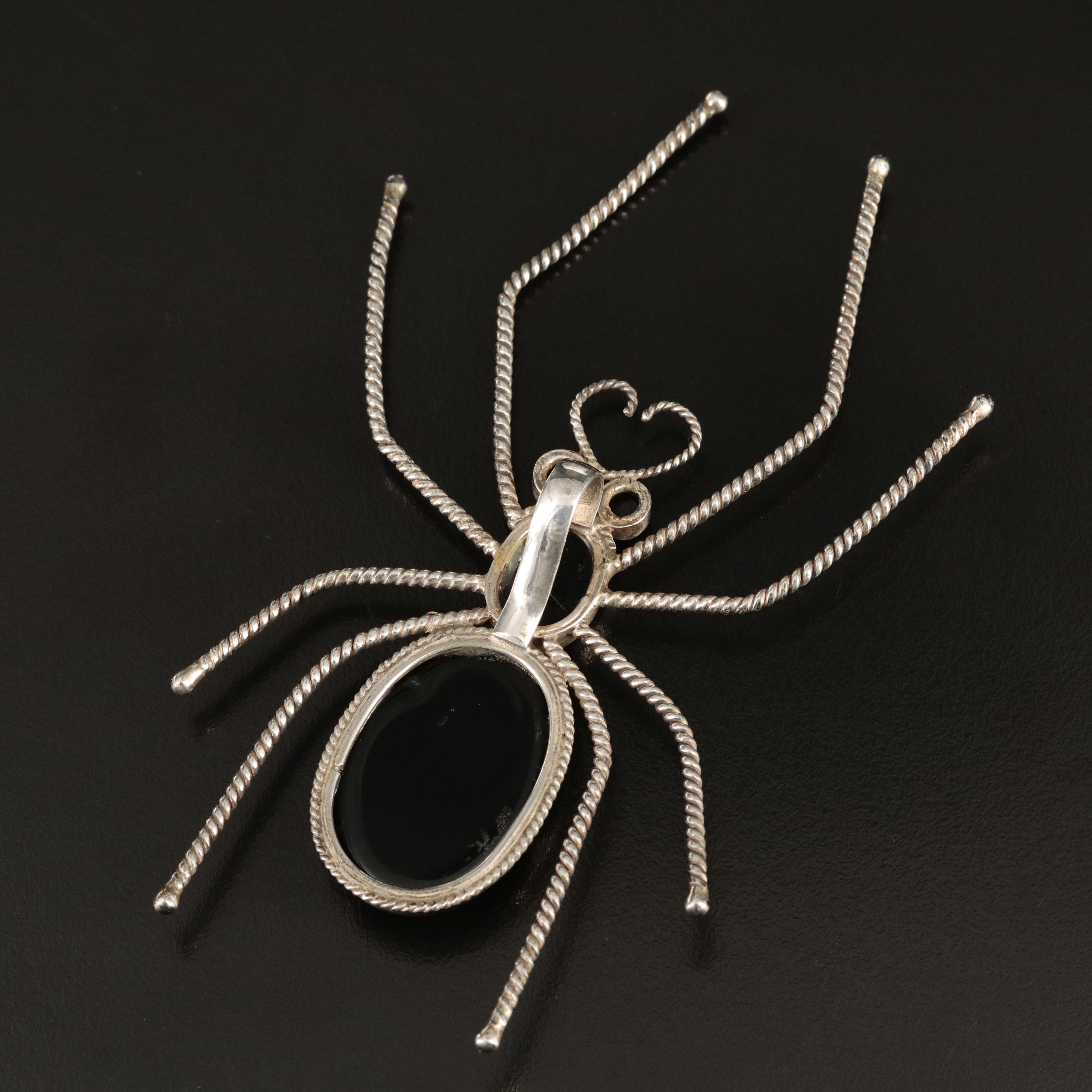 Sterling Black Onyx Statement Spider Pendant