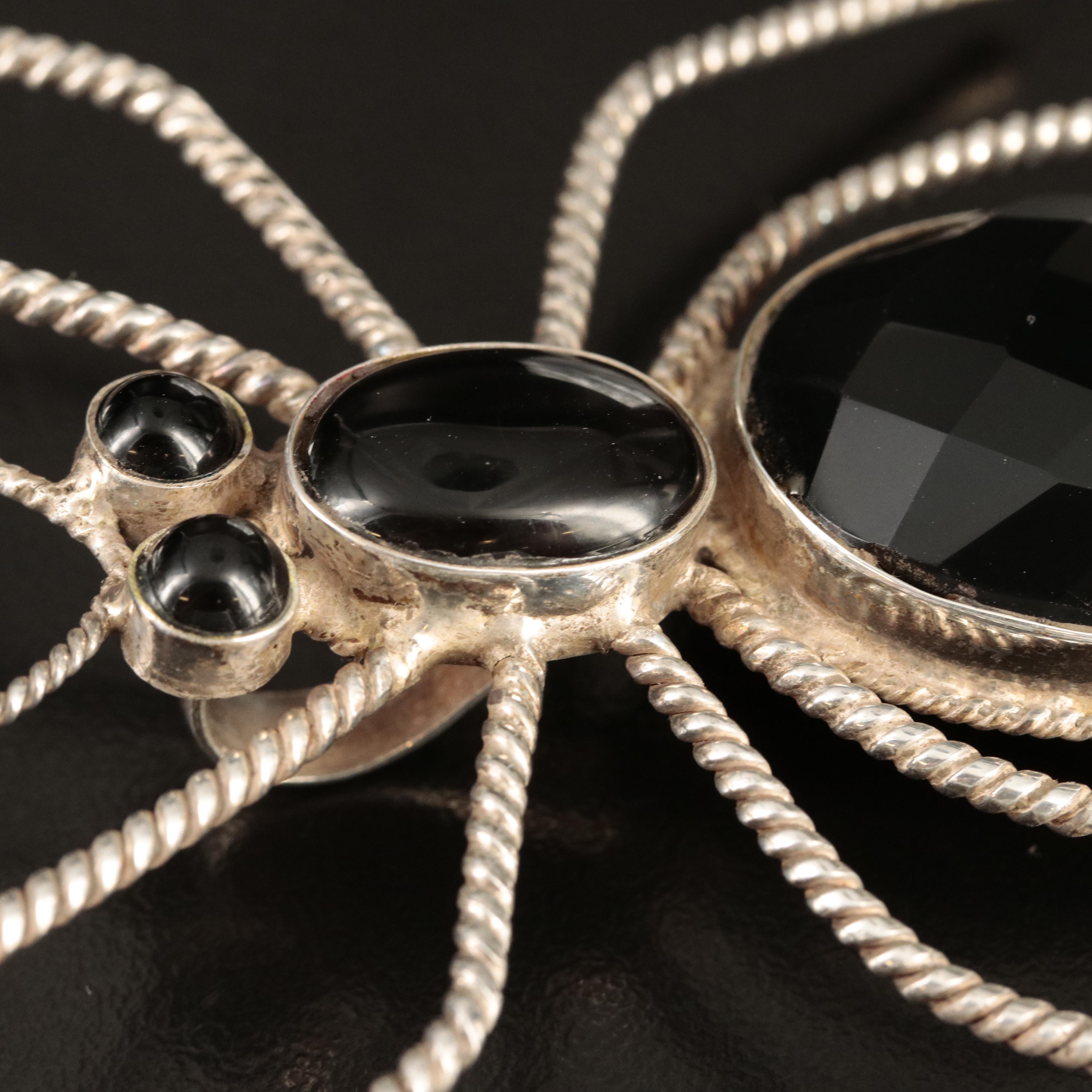 Sterling Black Onyx Statement Spider Pendant