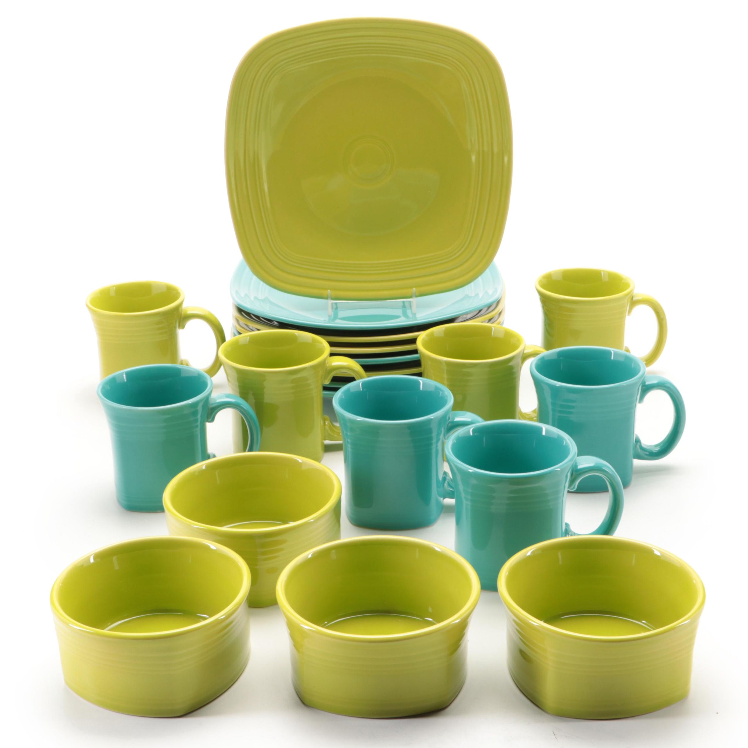 Homer Laughlin China Co. Green and Blue "Fiesta" Tableware