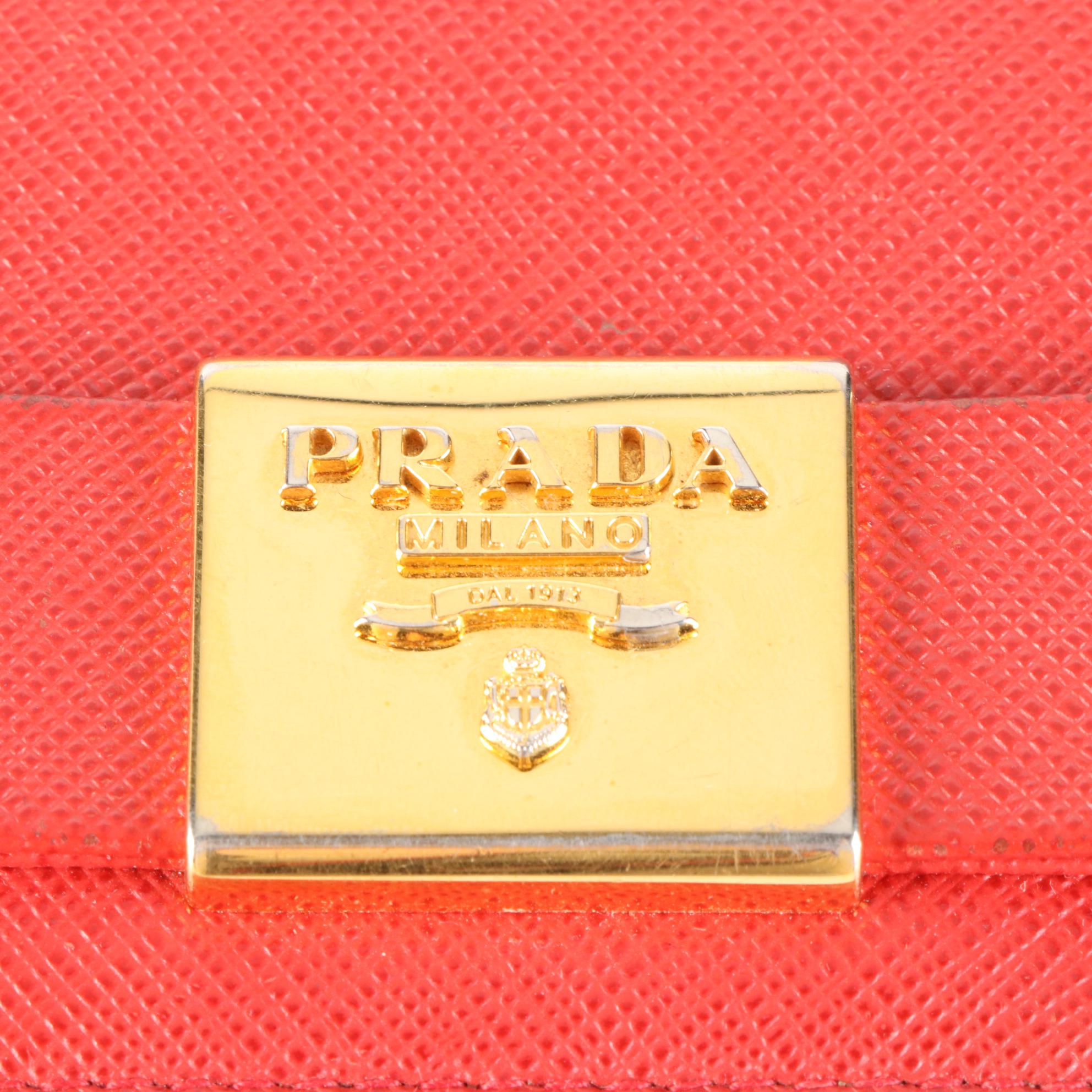 Prada  Continental Bow Wallet in Rosso Saffiano Leather with Box