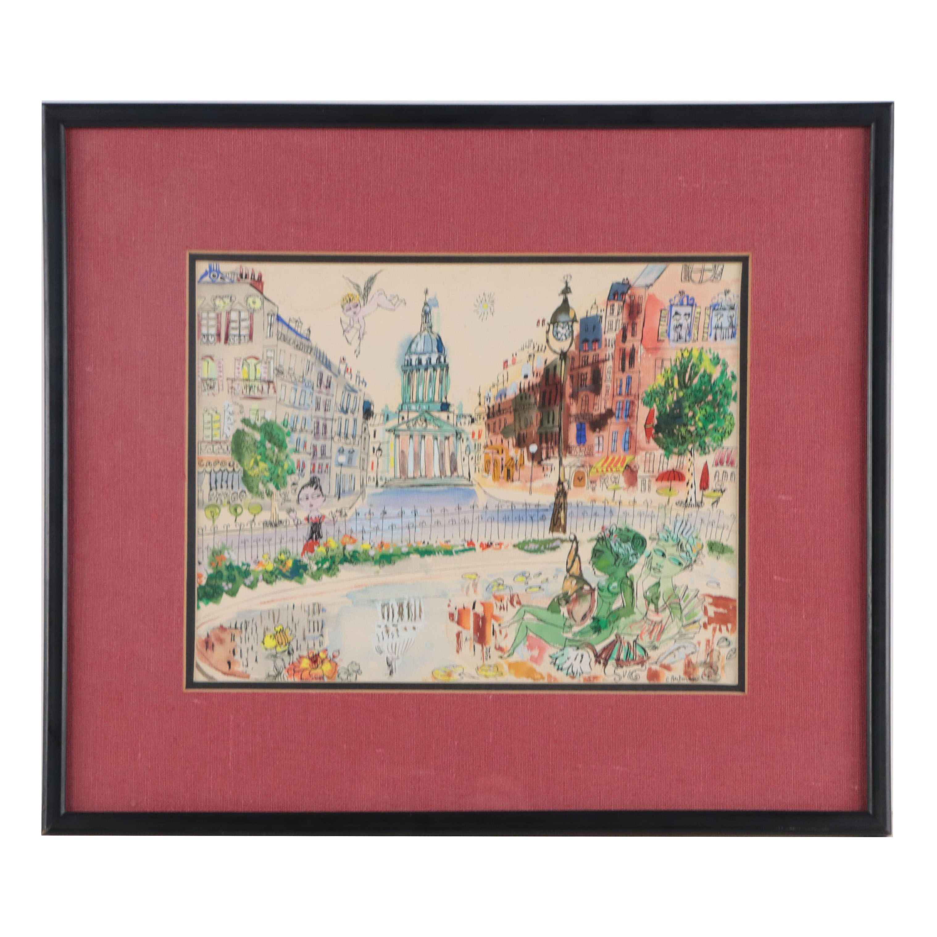 C. Bertman Mixed Media Painting of Paris Cityscape